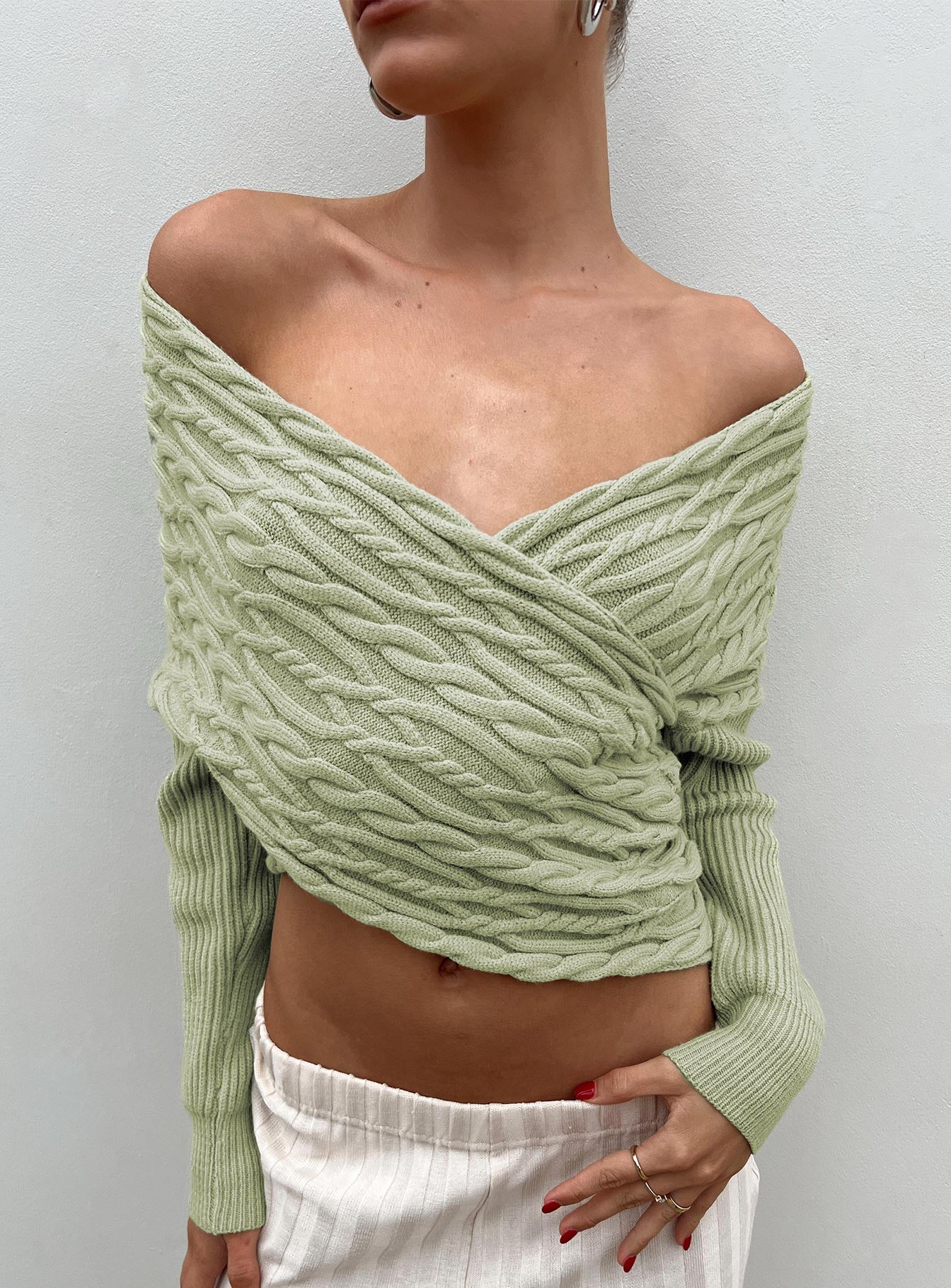 Tamas Wrap Front Sweater Sage - Image 6