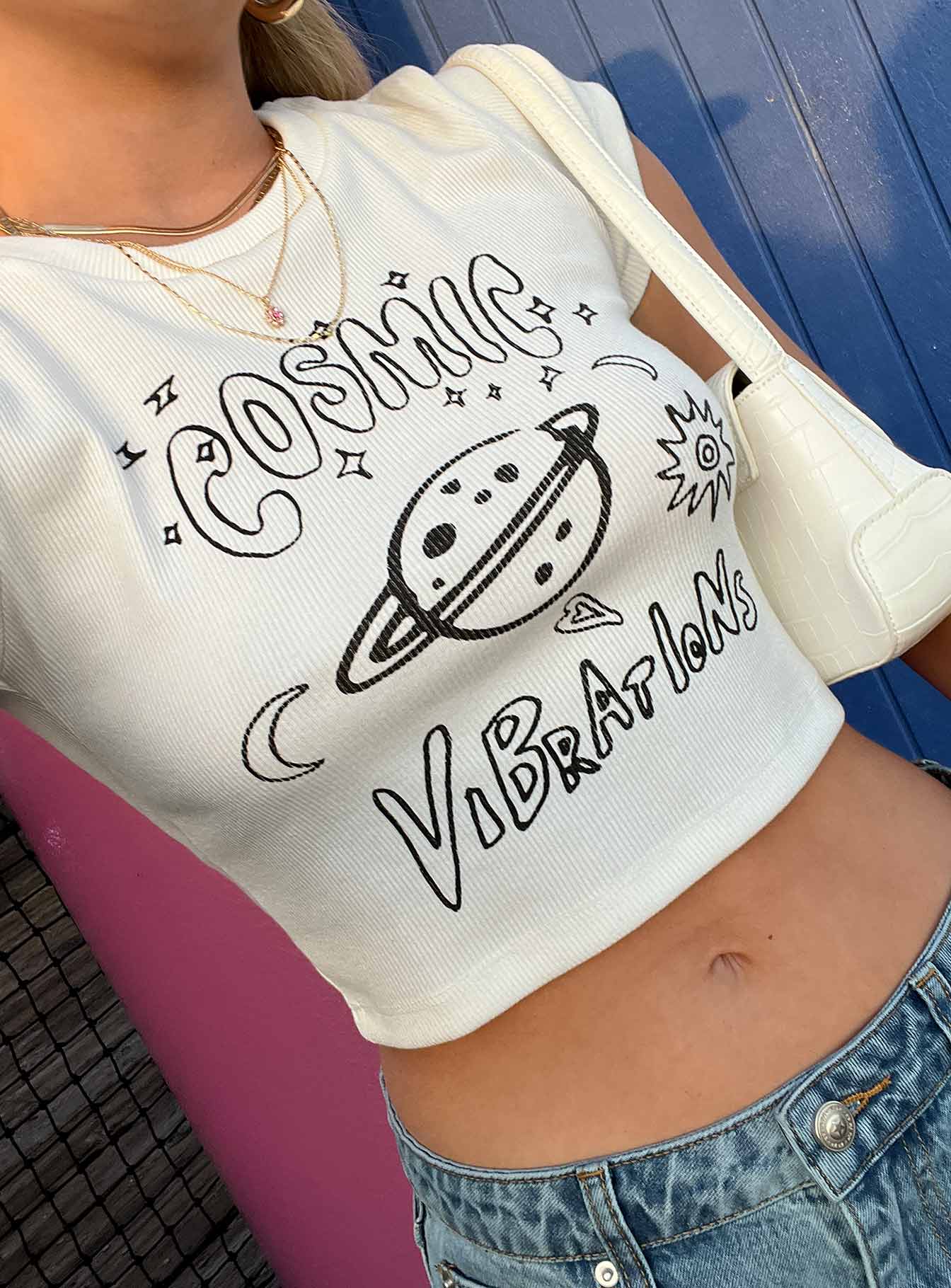 Cosmic Vibrations Cropped Tee White - Image 8