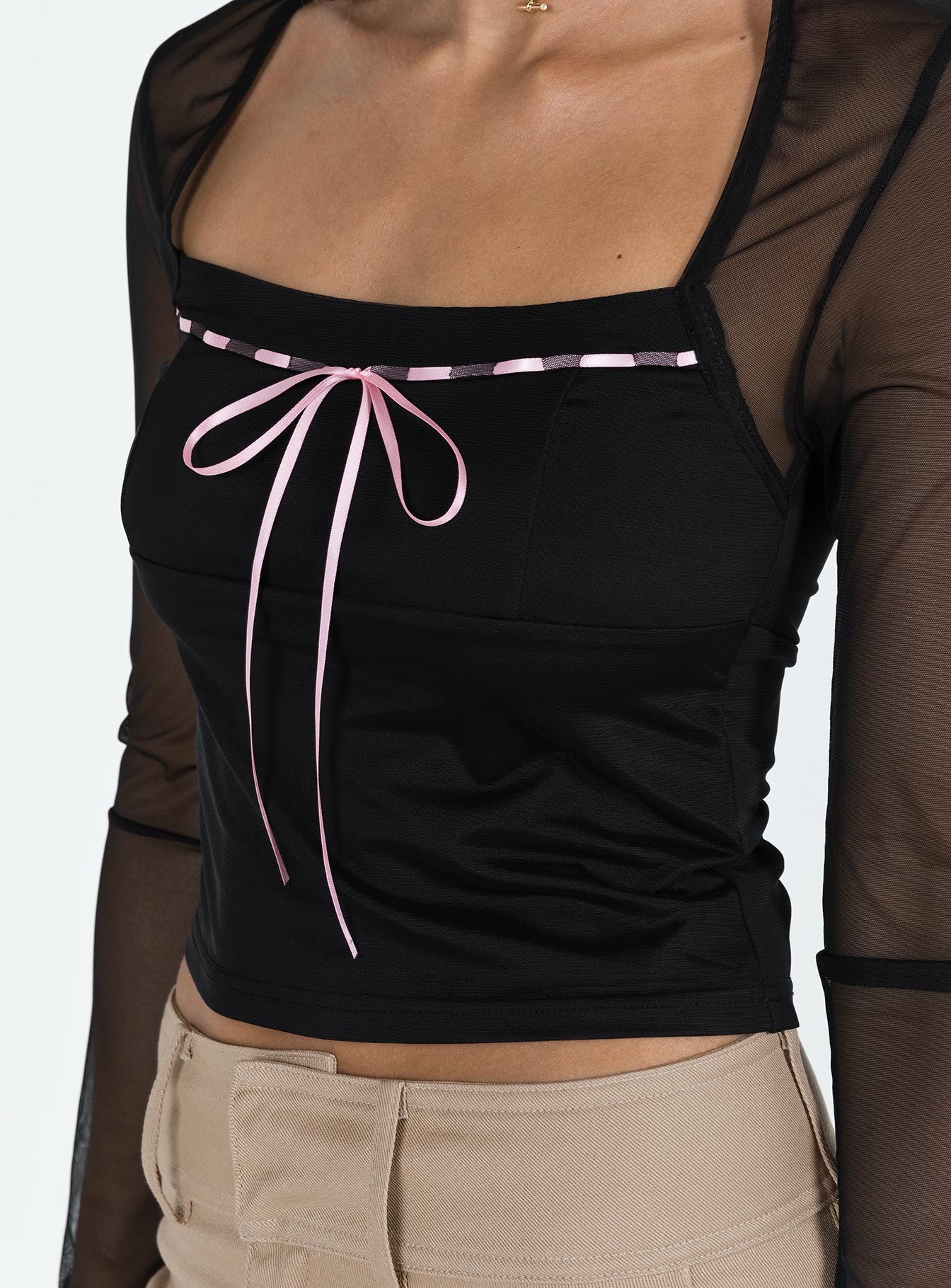 Corria Mesh Long Sleeve Top Black - Image 6