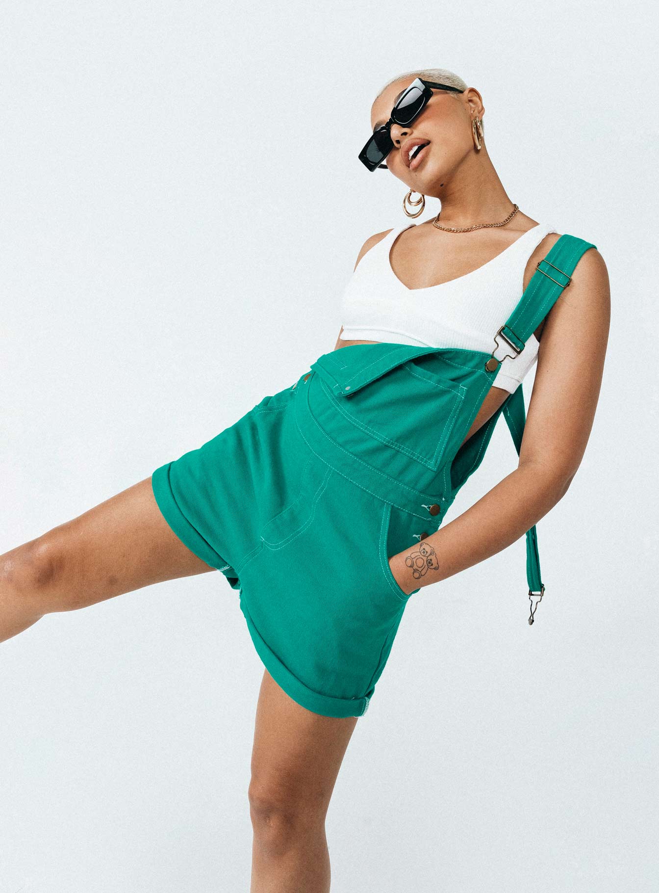 Kacey Short Overalls Denim Green - Image 6