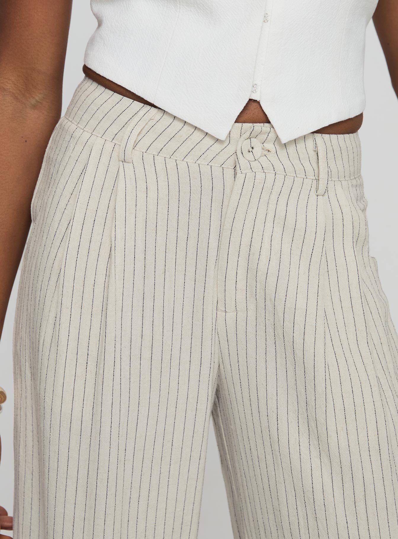 Hayze Linen Pant Beige Pinstripe - Image 6