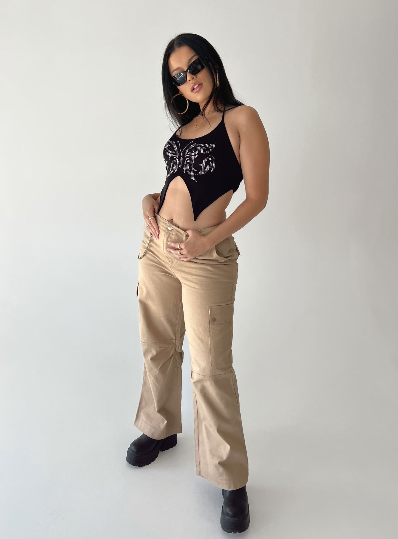 Fallout Mid Rise Cargo Pants Beige - Image 7