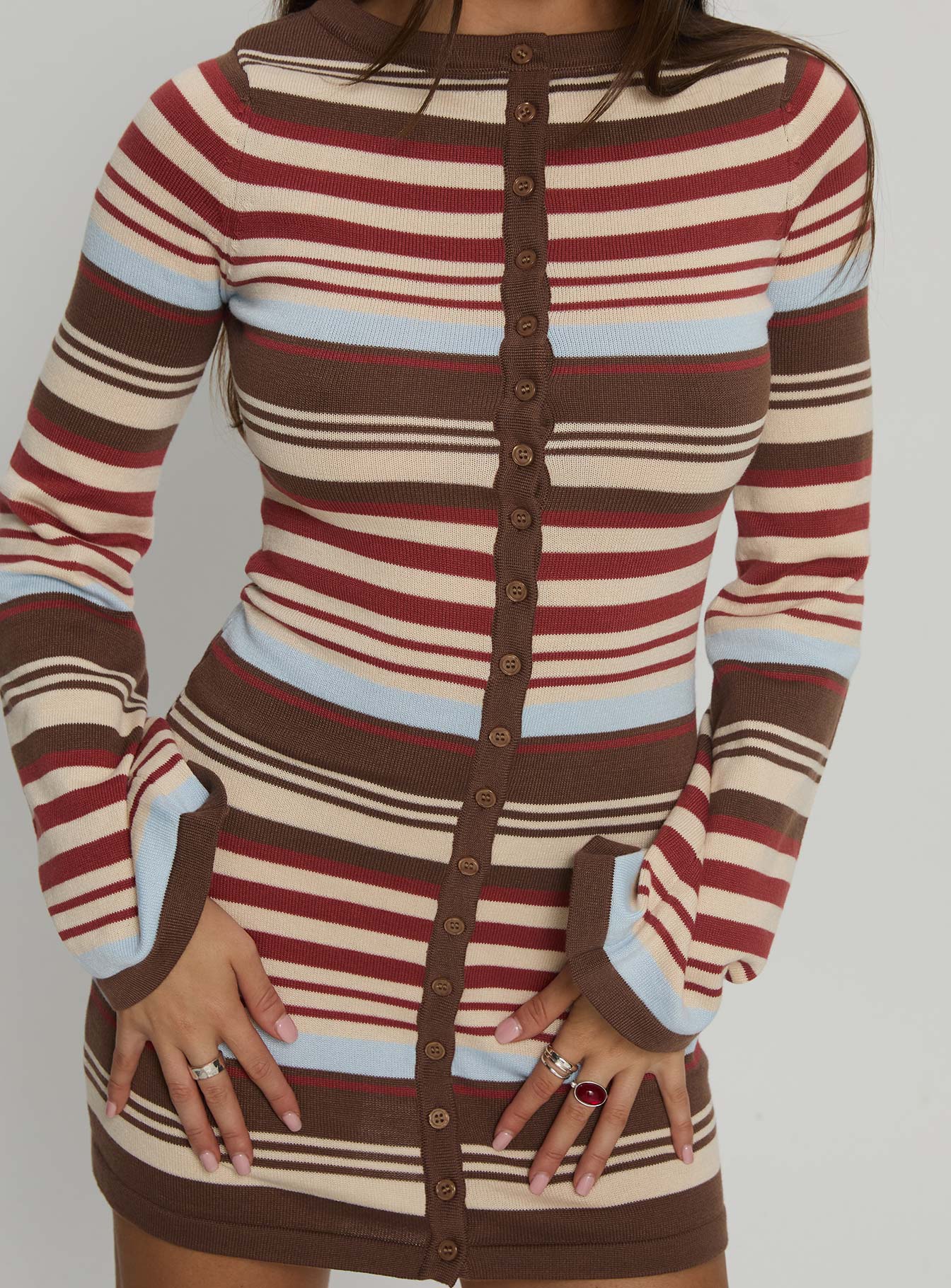 Norelai Long Sleeve Knit Mini Dress Multi Stripe - Image 6