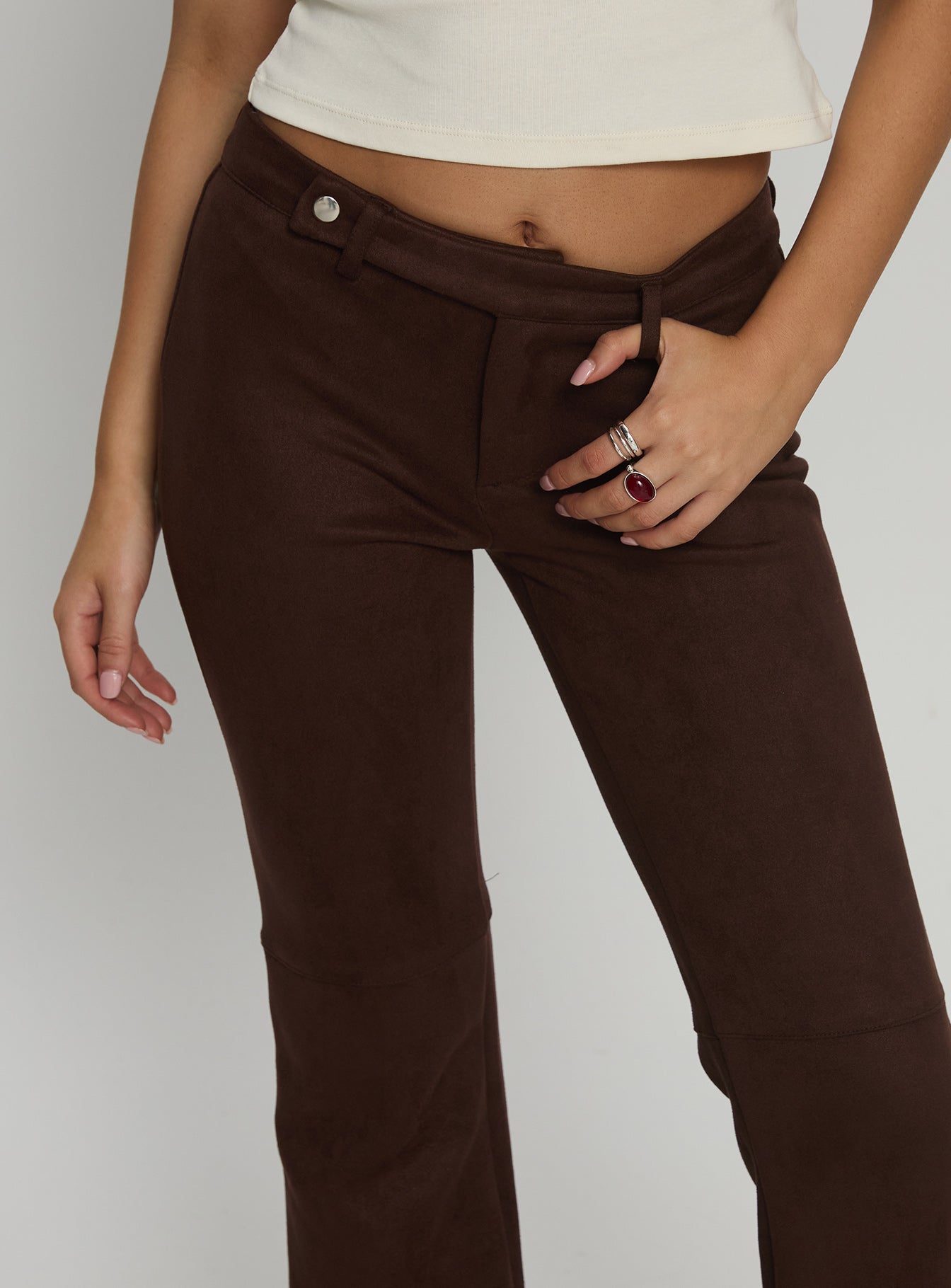 Final Shot Faux Suede Pants Brown - Image 6