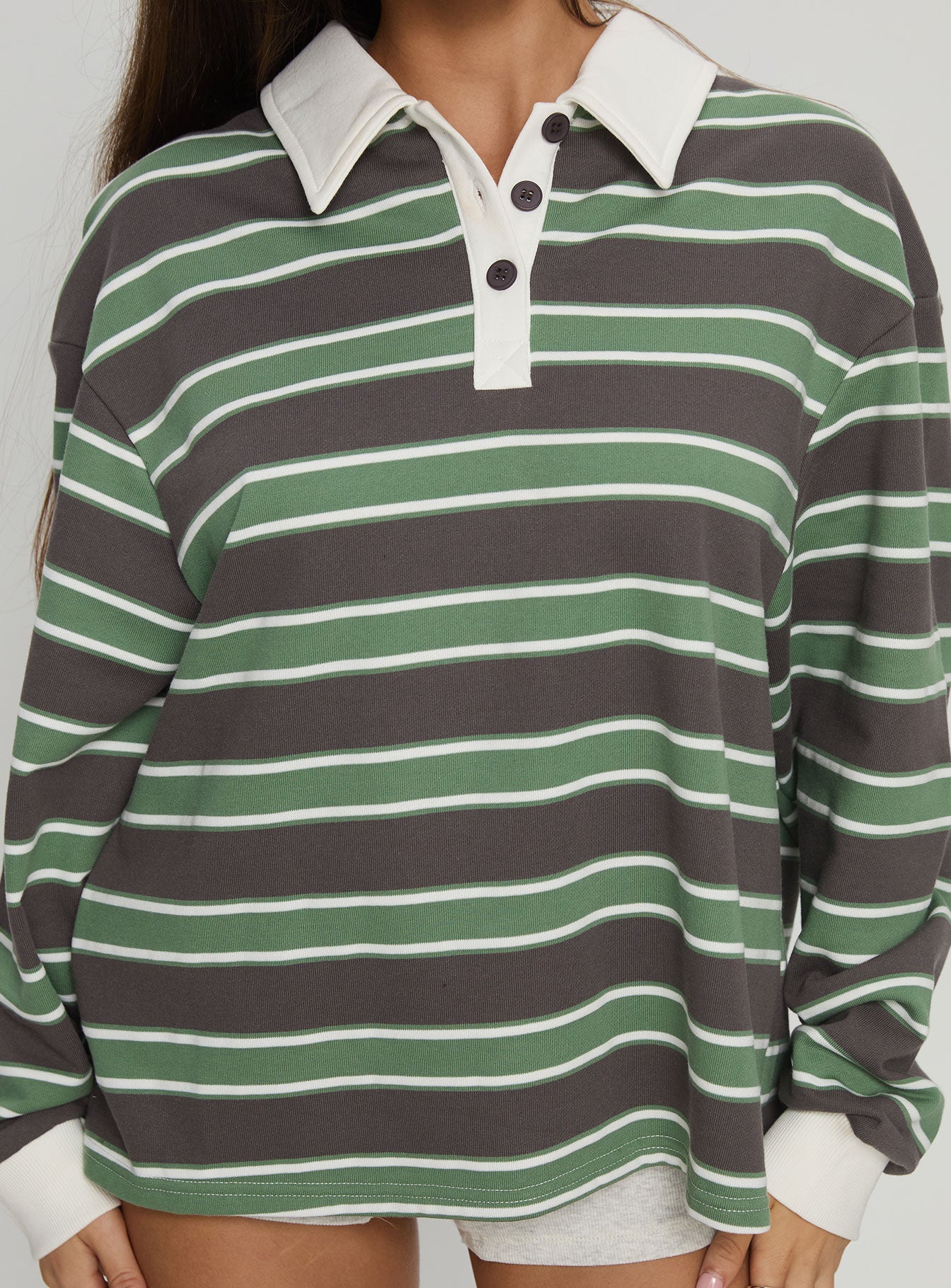 Tycen Polo Rugby Jumper Green / Grey Stripe - Image 6