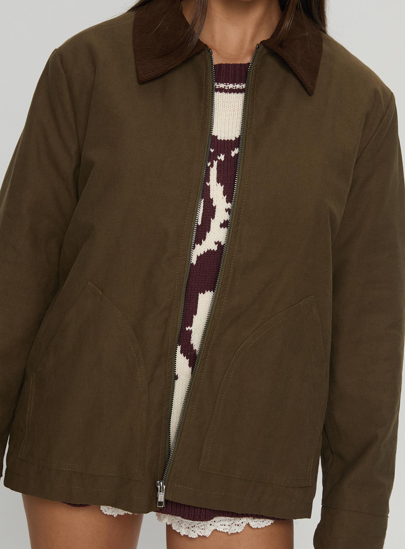 Livya Contrast Collar Utility Jacket Khaki - Image 6