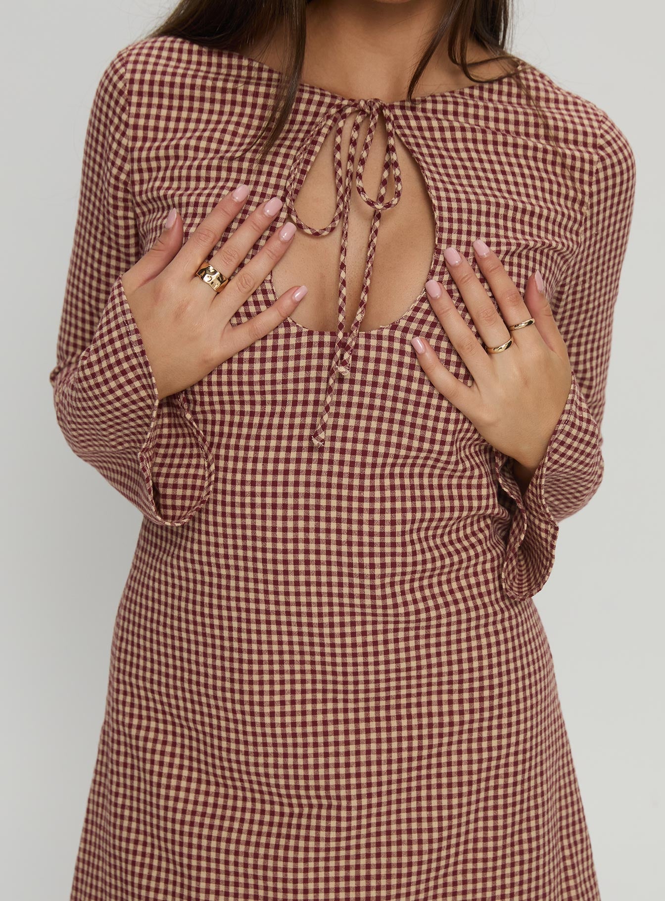 Kassidee Keyhole Long Sleeve Mini Dress Red Check - Image 6