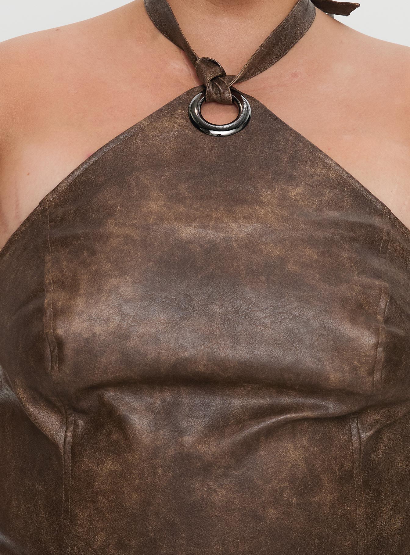 Treat You Better Ring Detail Faux Leather Top Brown Curve - Image 6