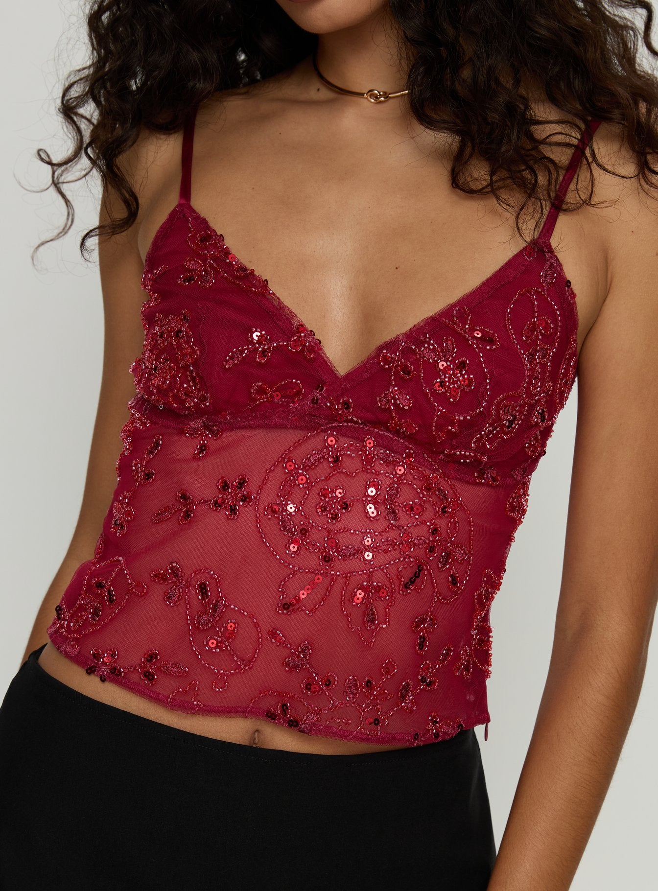 Halima Bead Detail Cami Top Red - Image 6