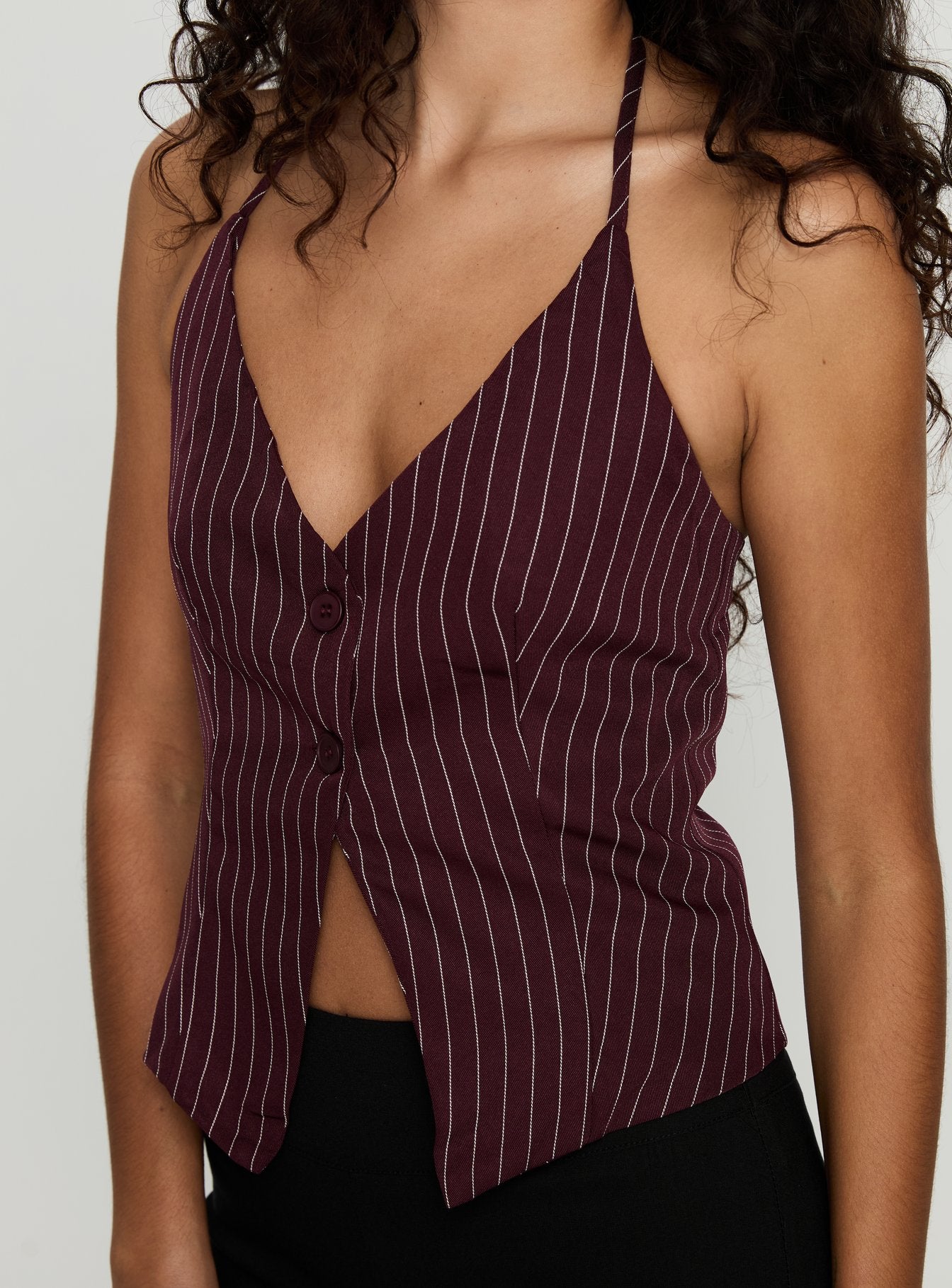 No Sleep Halter Top Burgundy Pinstripe - Image 5