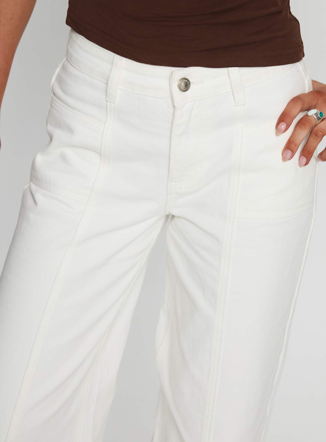 Taji Mid Rise Wide Leg Jeans White - Image 6