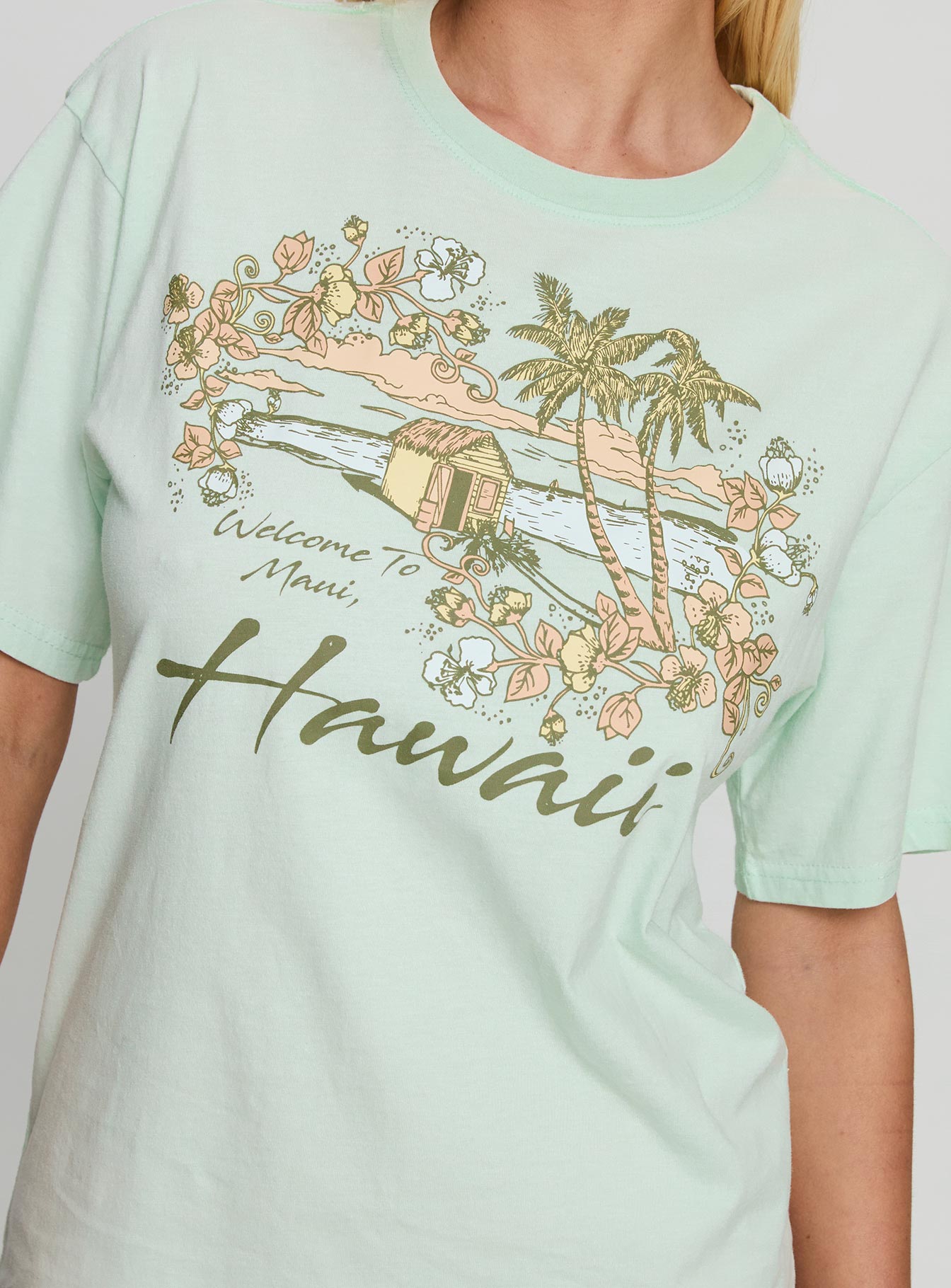 Old School Oversized Hawaii Graphic Tee Green - Image 5