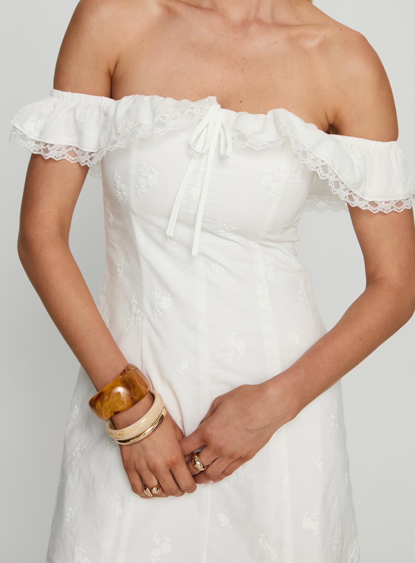 Lilybet Off Shoulder Embroidered Mini Dress White - Image 6