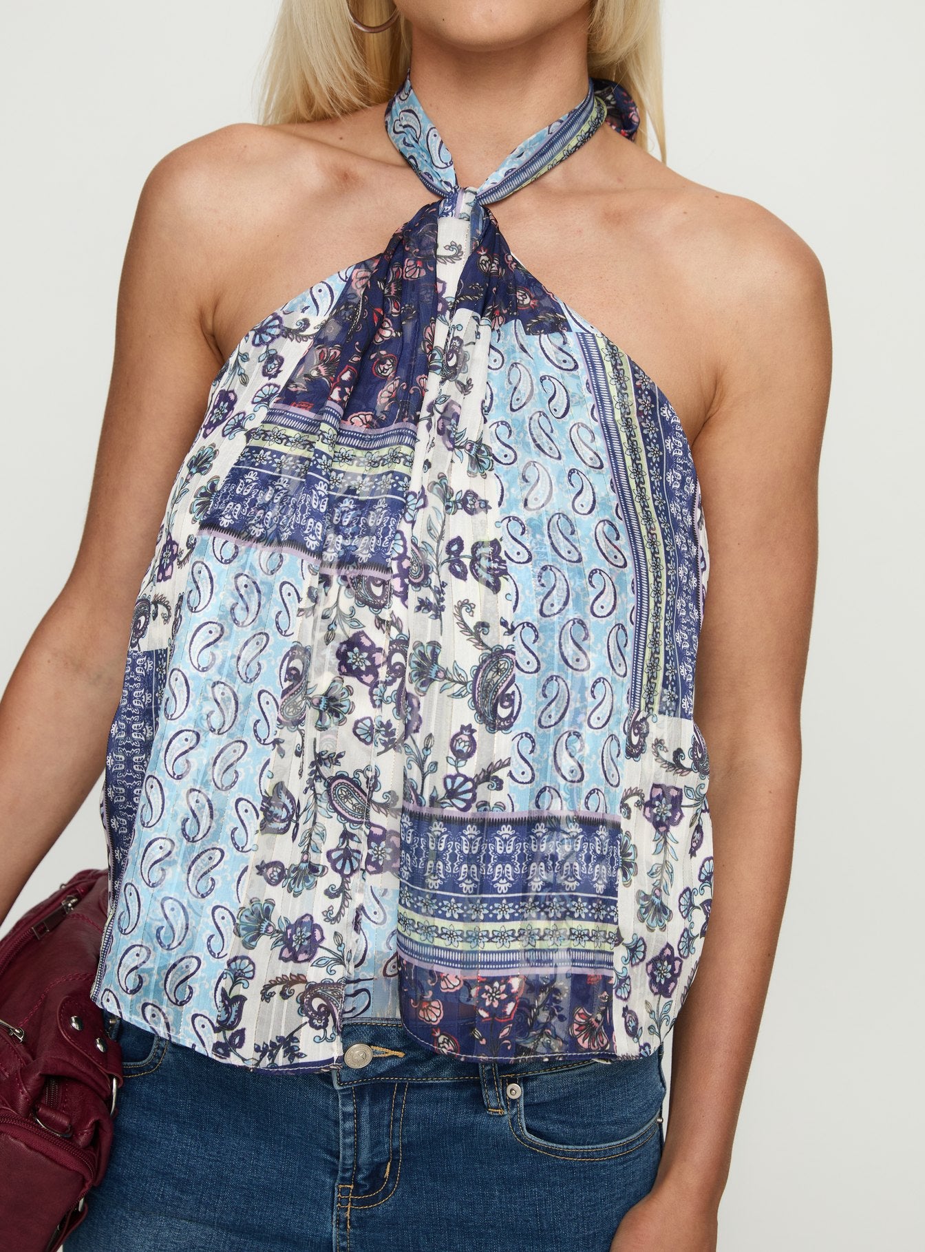 Ferne Tie Neck Top Blue Multi - Image 5
