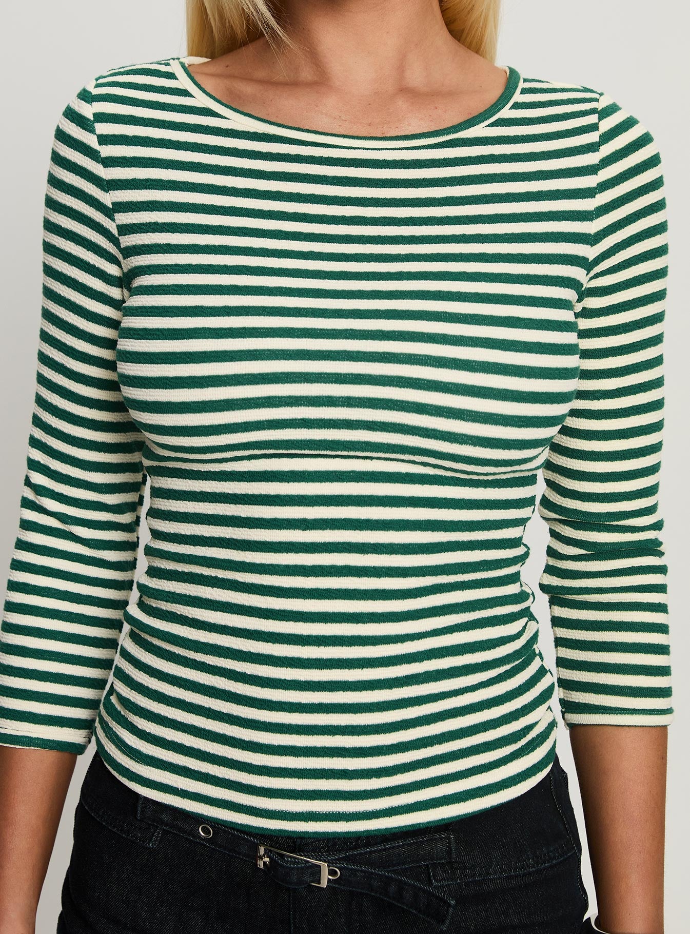 Missouri 3/4 Sleeve Textured Top Green Stripe - Image 6