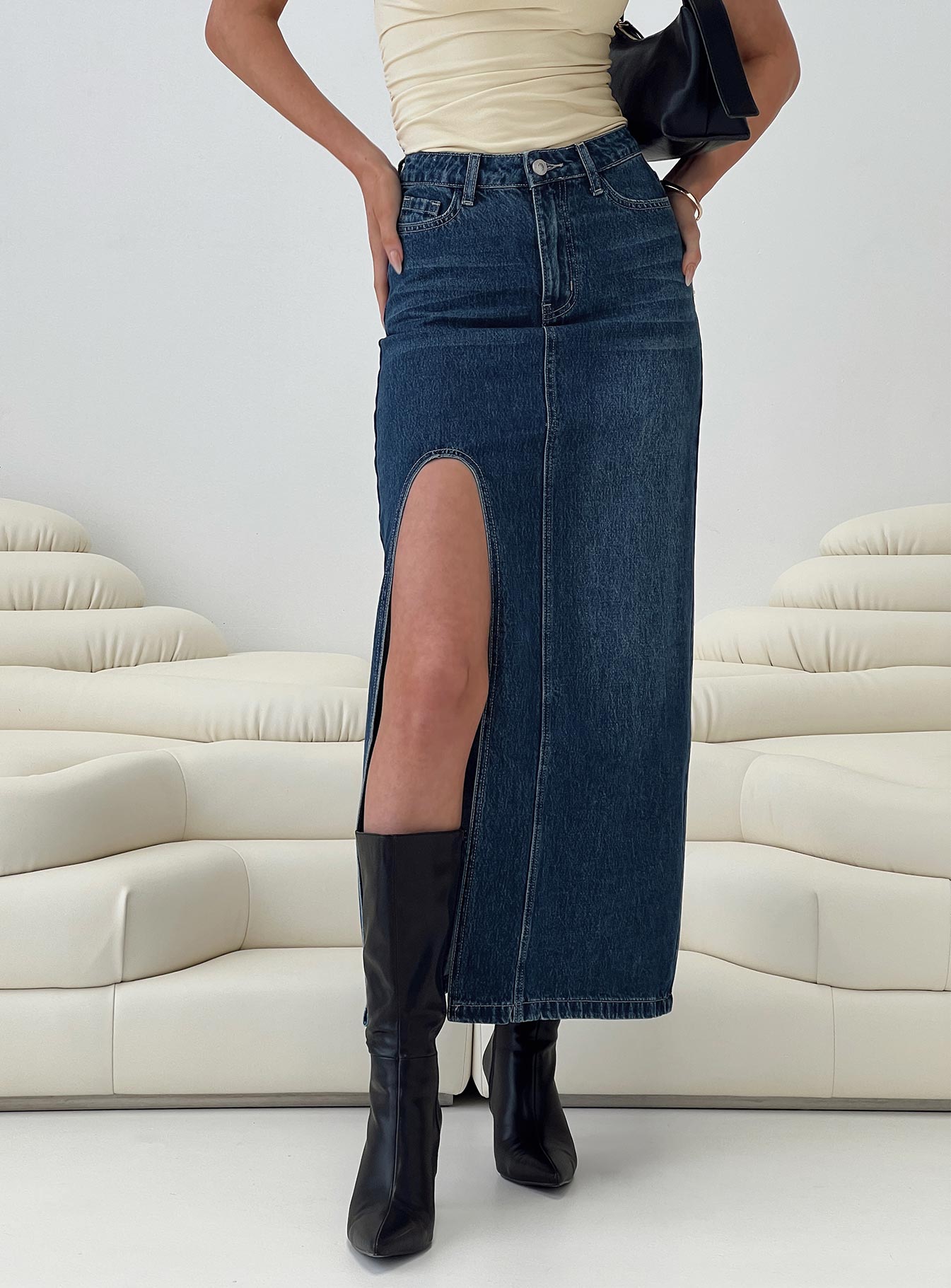 Saige Denim Maxi Skirt Mid Wash - Image 6