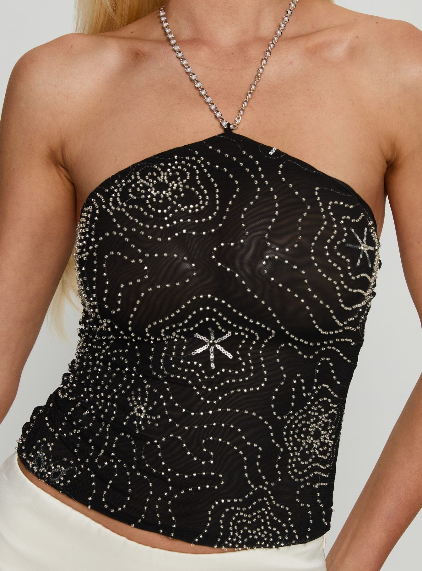 Azzurra Bead Detail Arrowneck Top Black - Image 6