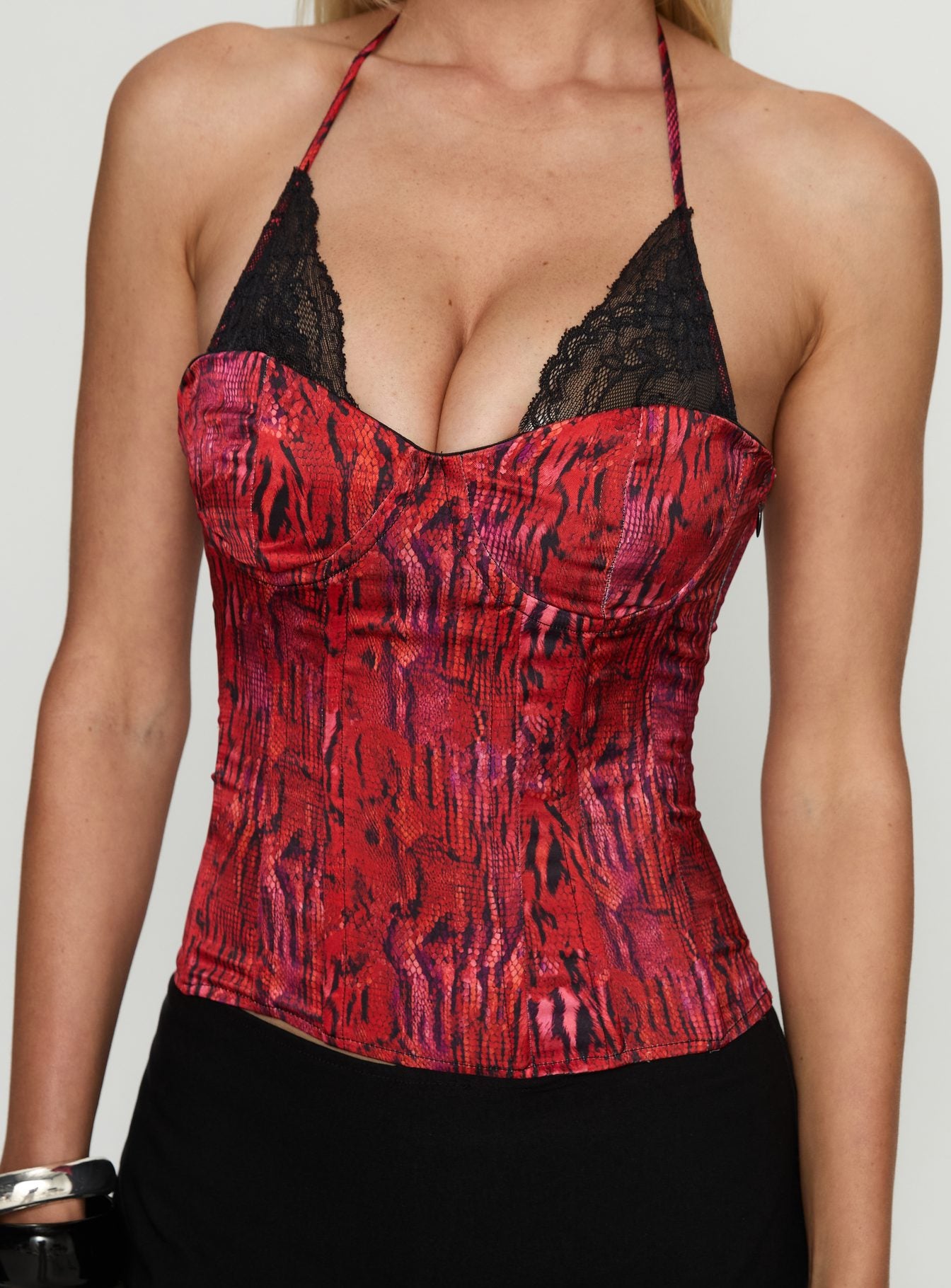 Joylene Lace Up Corset Red / Black - Image 6