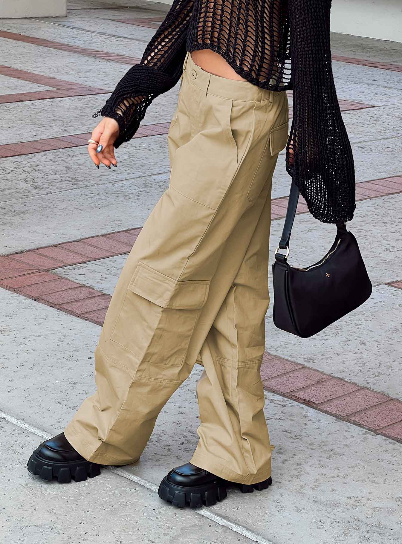 Luna Mid Rise Cargo Pants Beige - Image 8