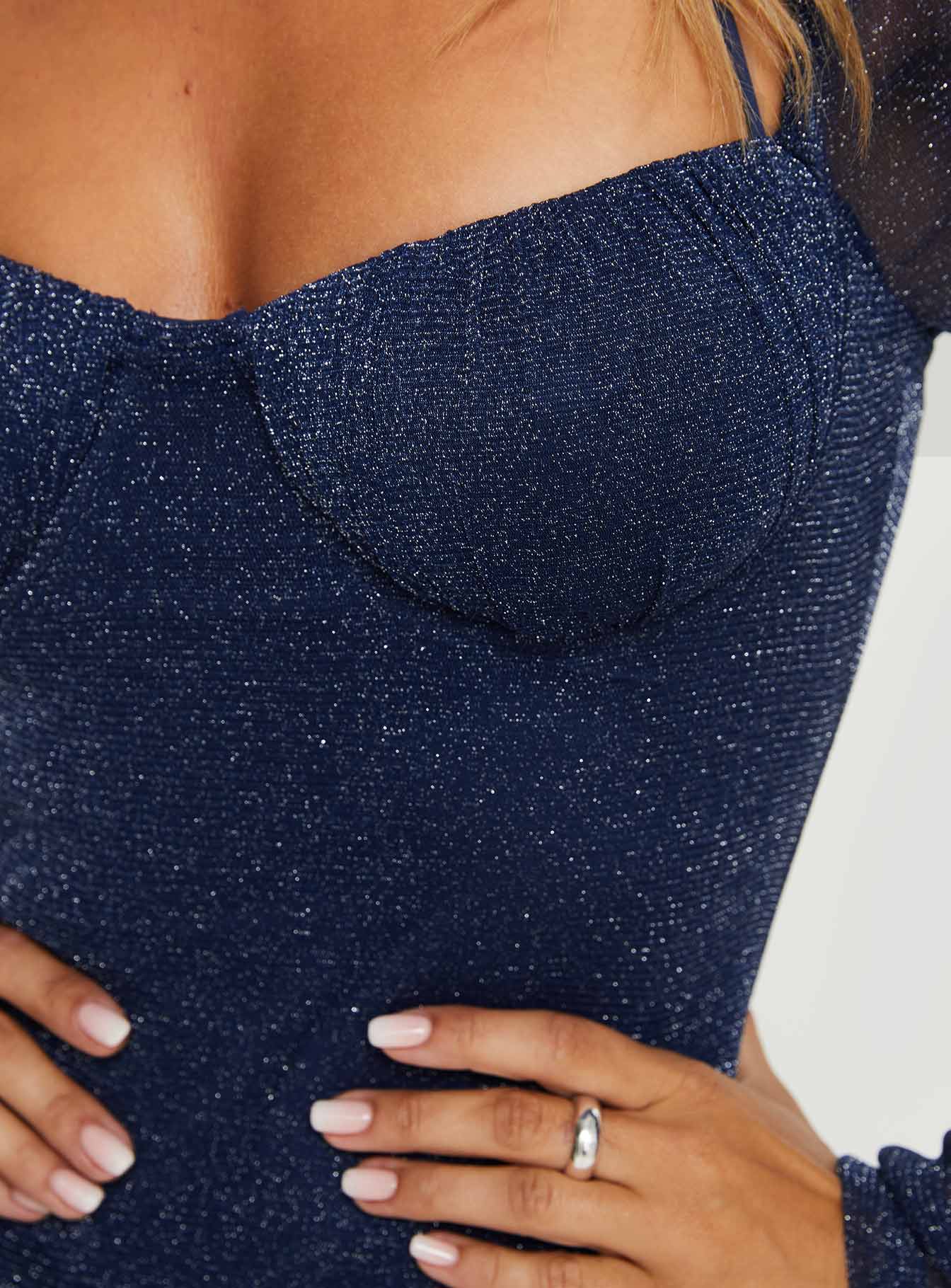 Ryssa Sheer Sleeve Mini Dress Navy Glitter - Image 6
