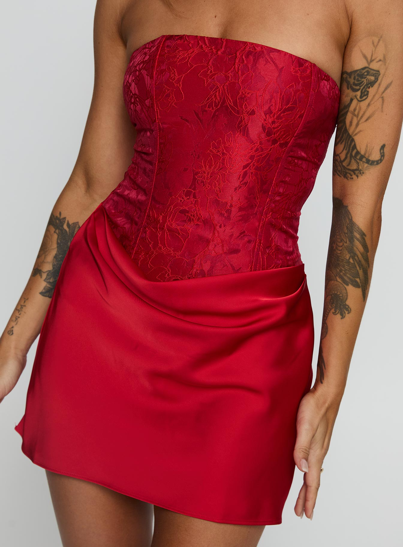 Jenevieve Strapless Drape Mini Dress Red - Image 6