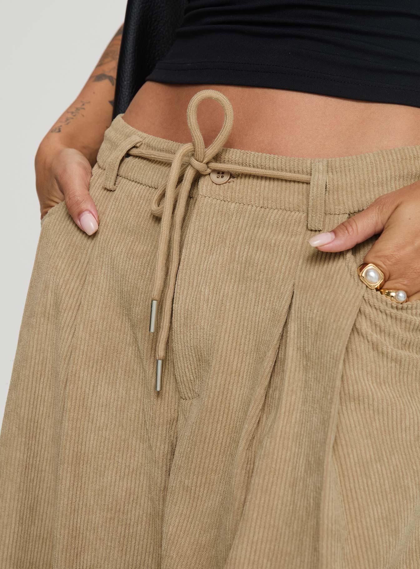 Slouched Tie Up Pant Latte - Image 6