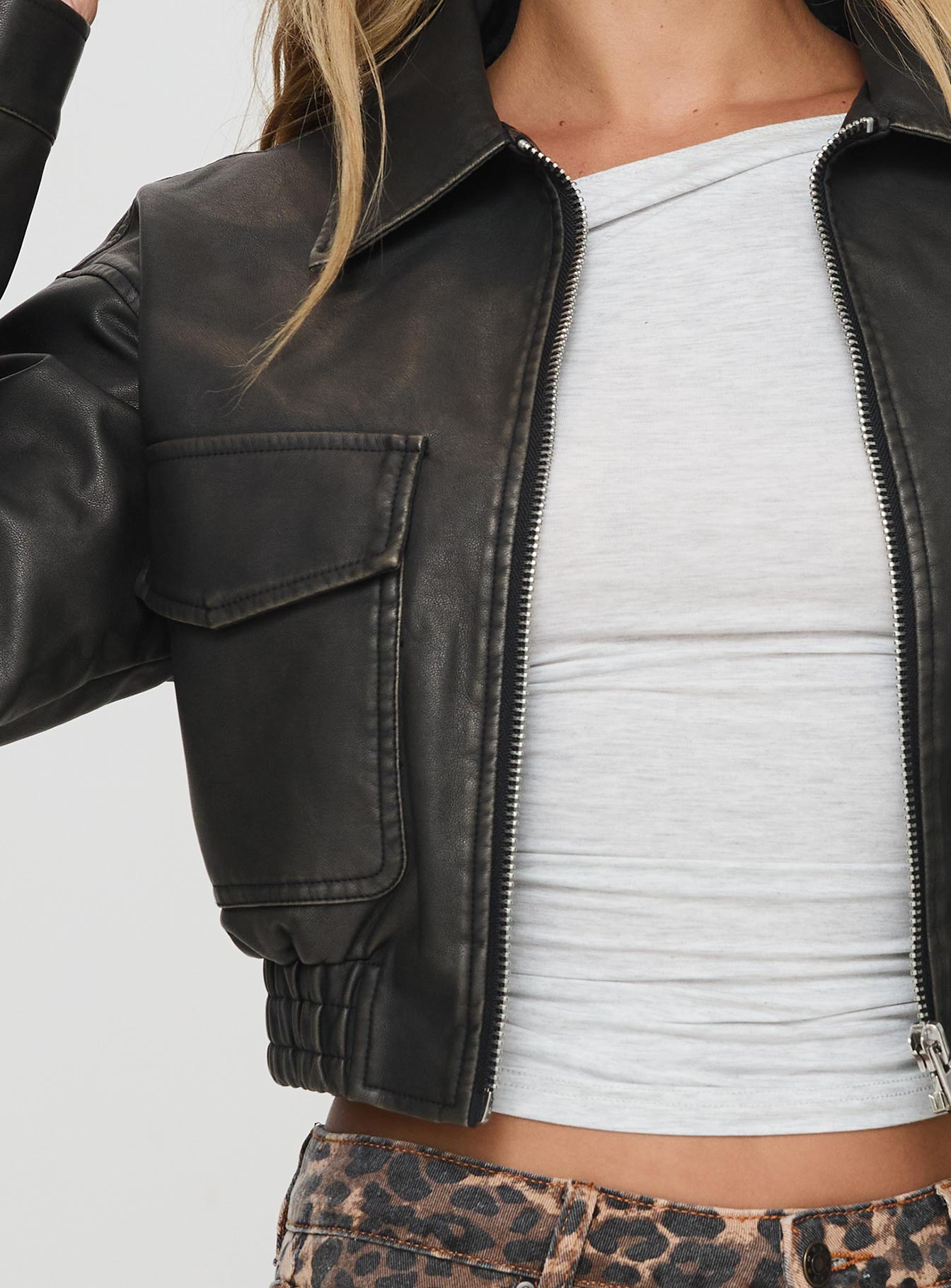 Eavar Faux Leather Jacket Washed Black - Image 5