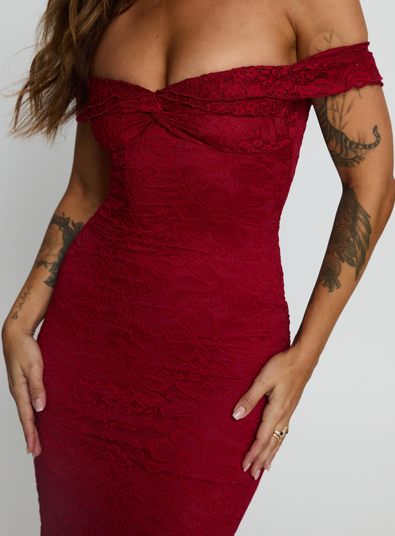 Anabeila Strapless Frill Maxi Dress Red - Image 6