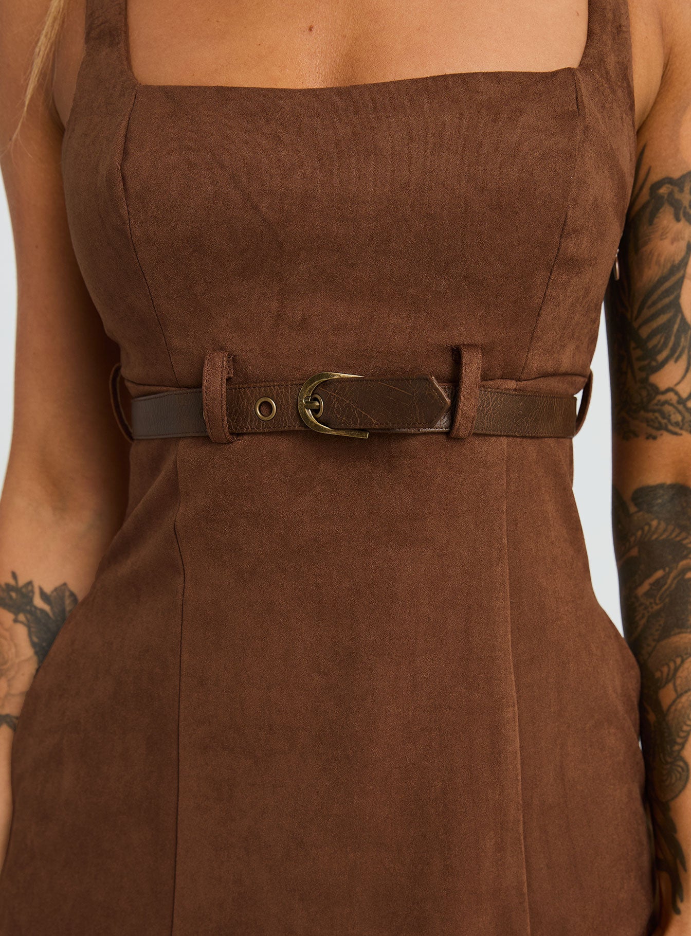 Way Back In Faux Suede Mini Dress Brown - Image 5