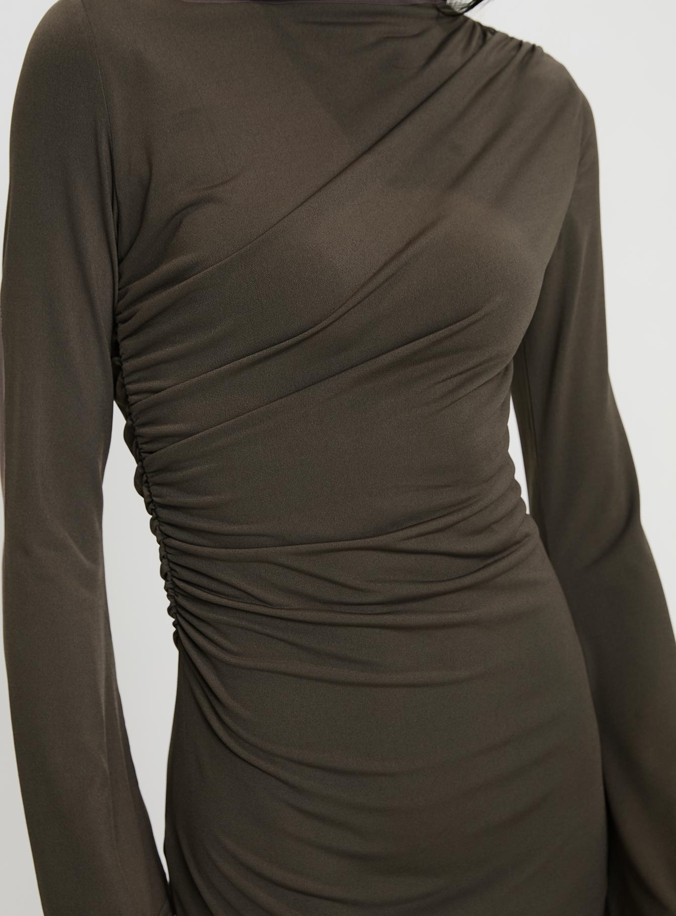 Arte Deco Long Sleeve Mini Dress Mocha - Image 5