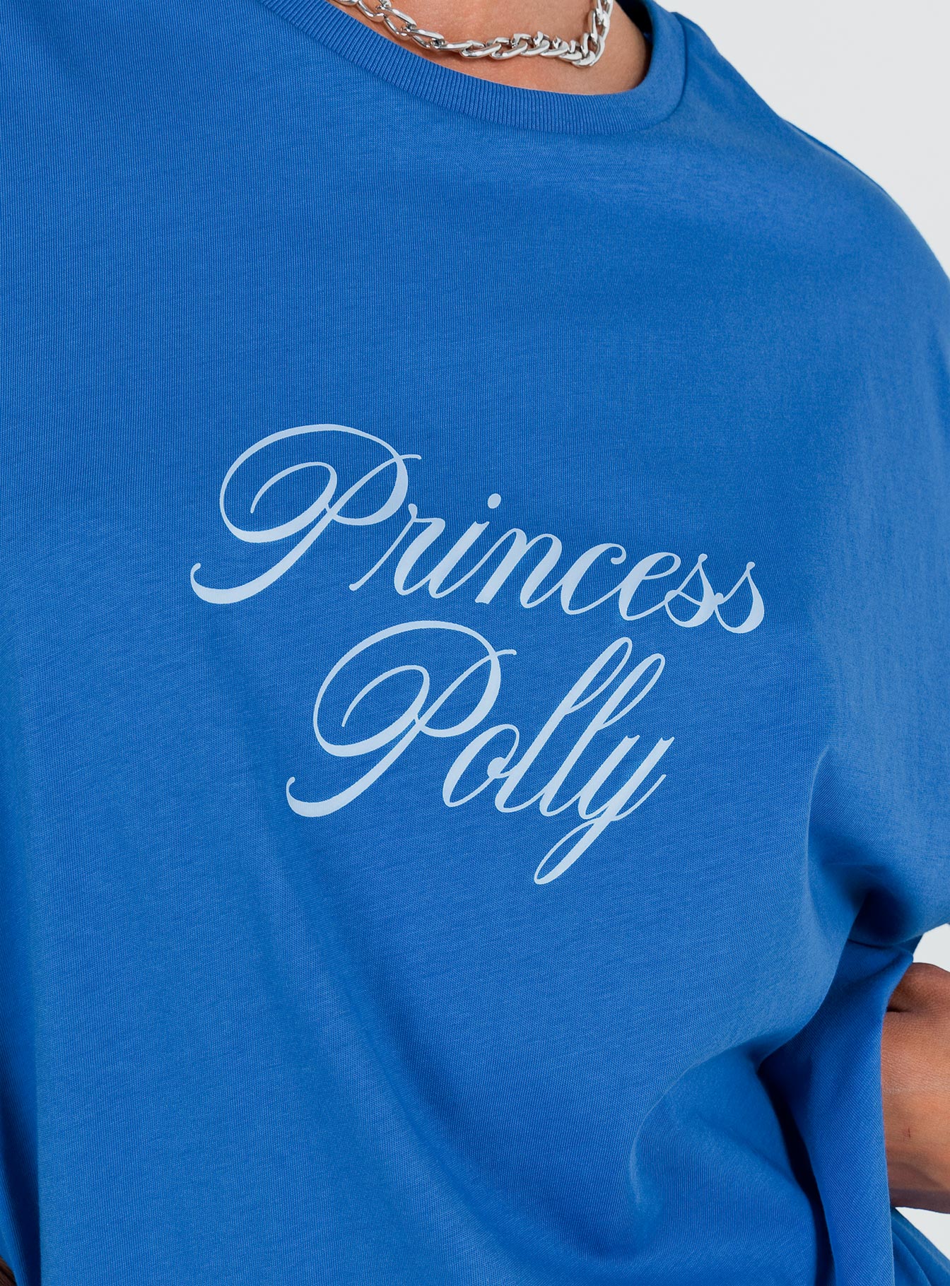 Princess Polly Cursive Oversized Tee Blue / White - Image 6