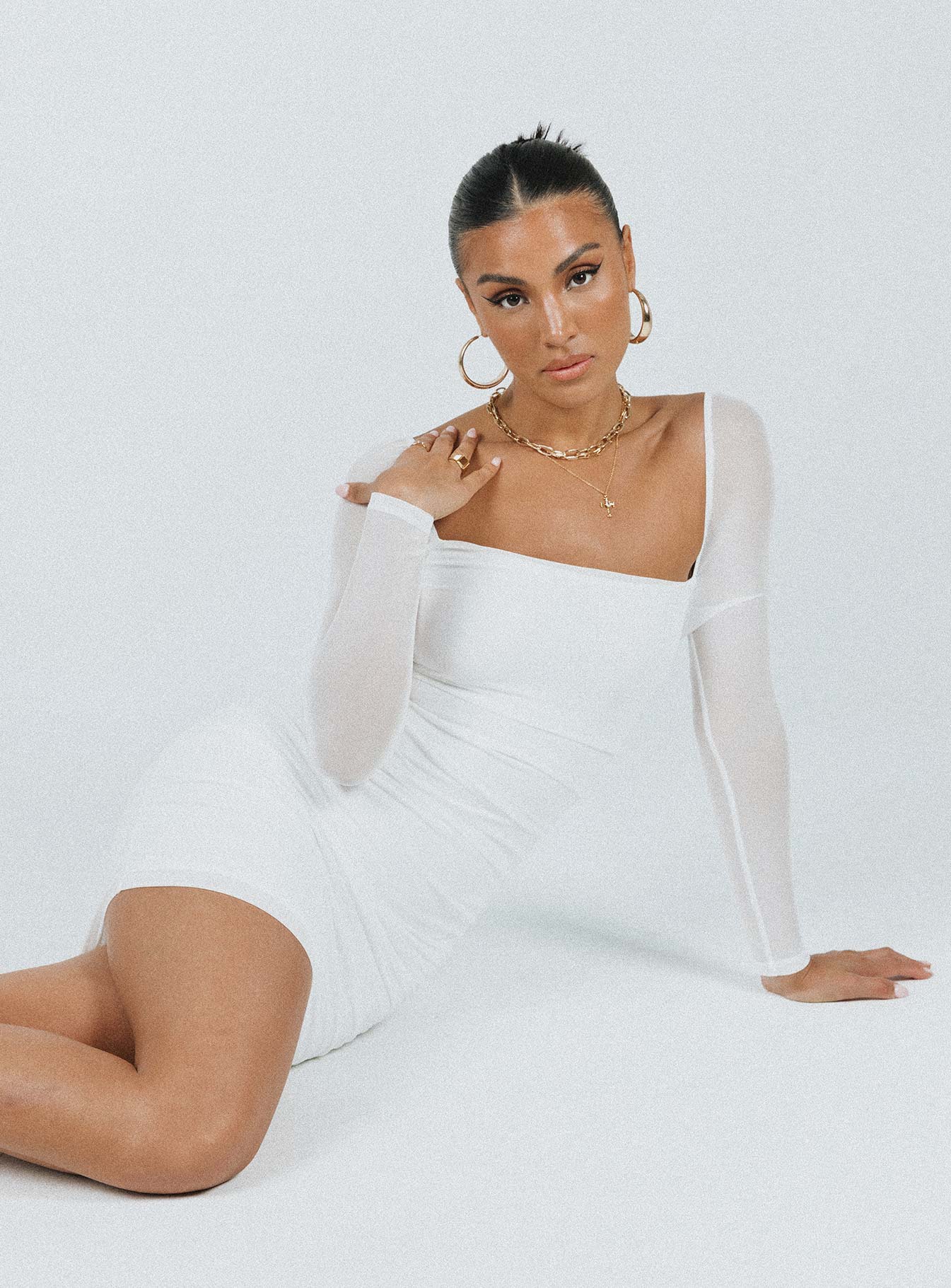 Charvi Long Sleeve Mini Dress White - Image 6