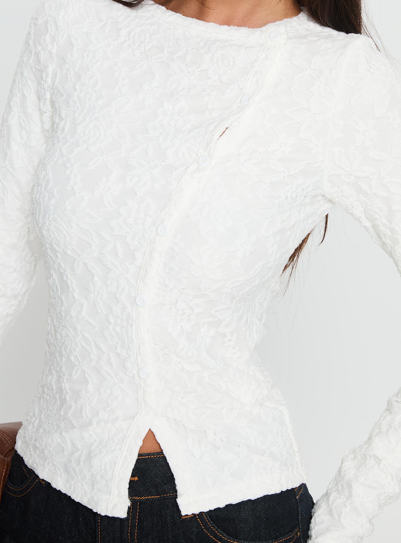 Passoni Long Sleeve Lace Top White - Image 6