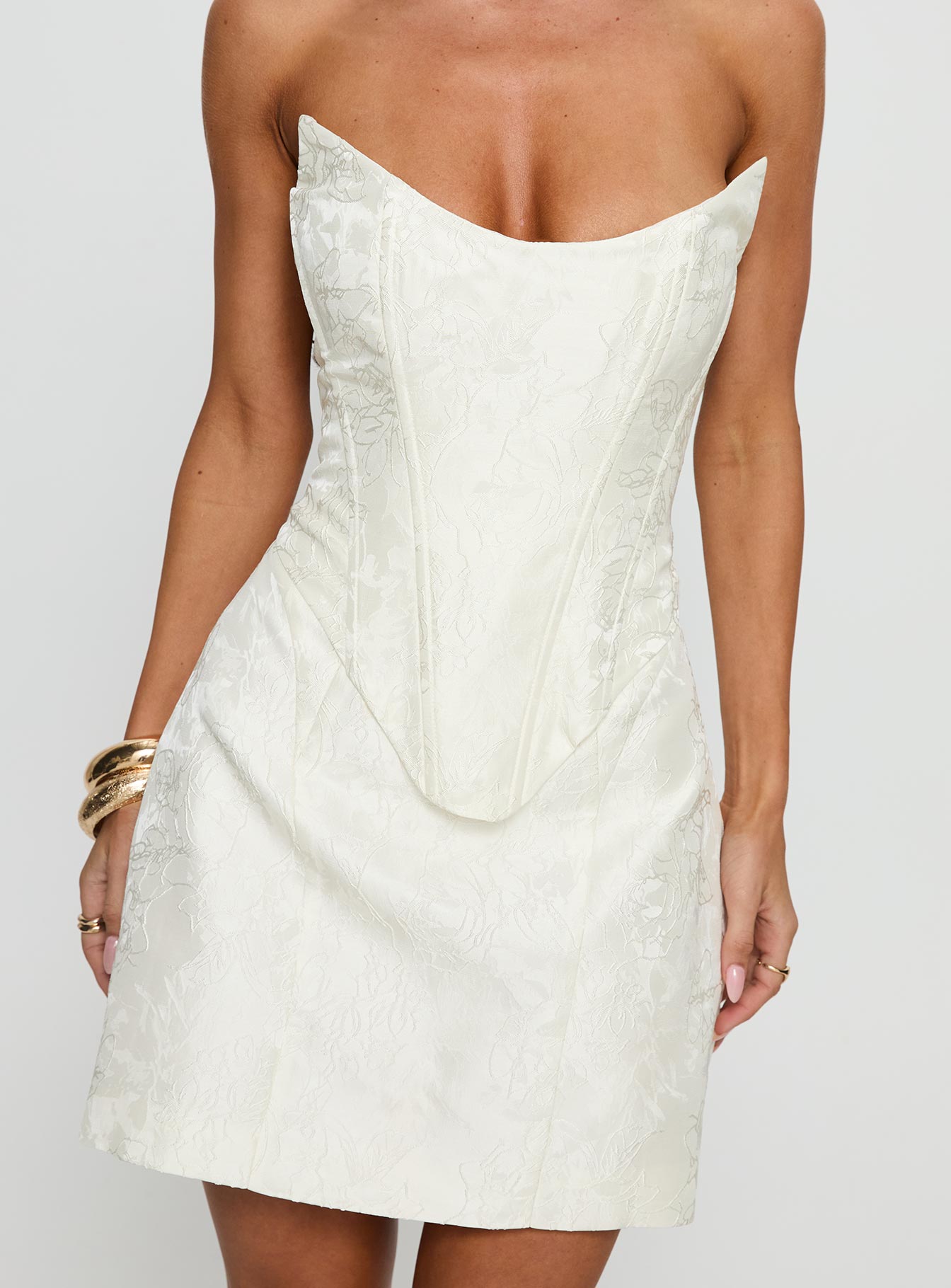 Pearla Strapless Scarf Mini Dress Ivory - Image 5