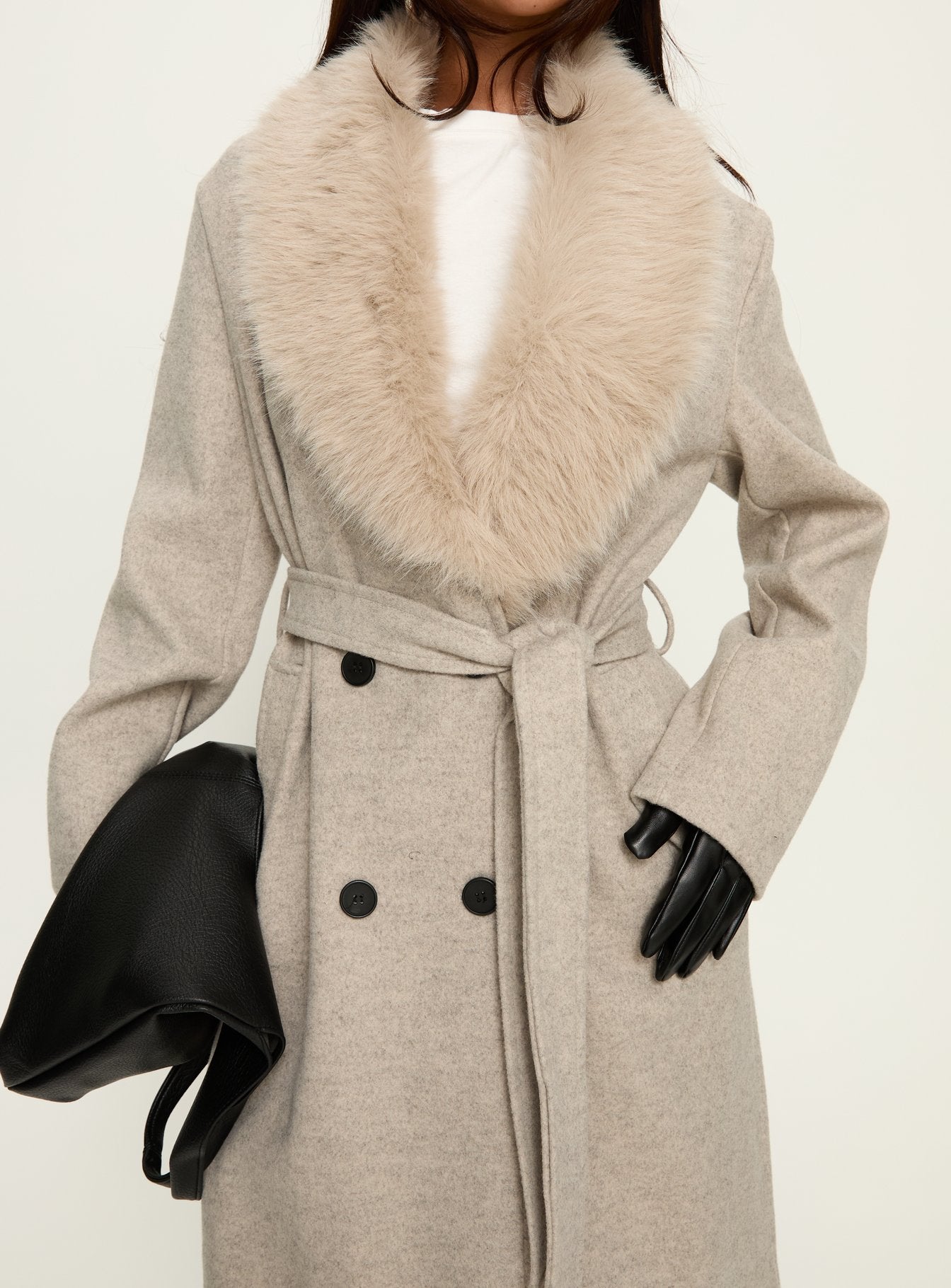Hallyn Faux Fur Collar Coat Beige - Image 6
