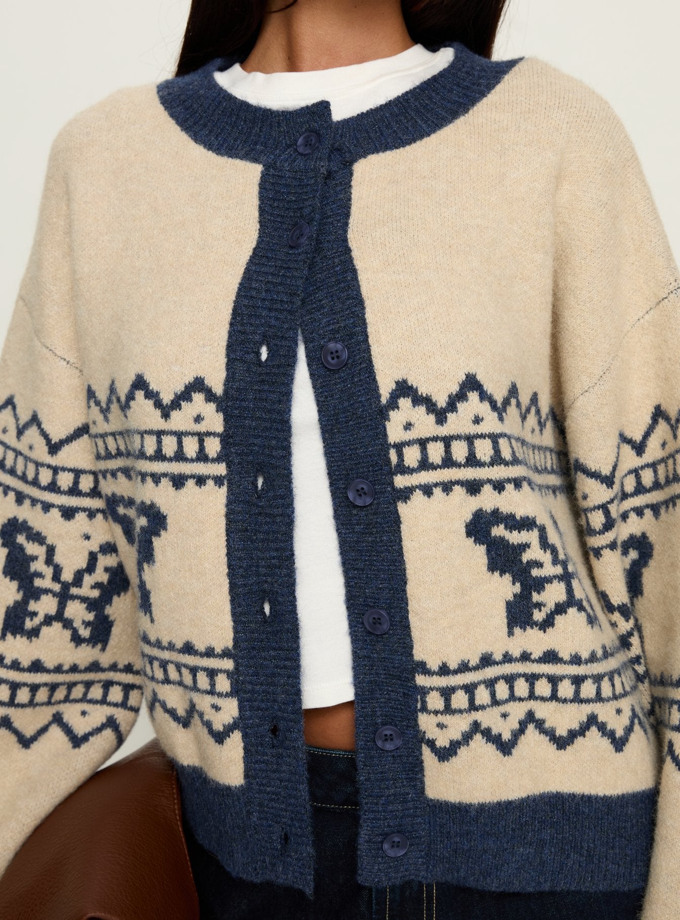 Wynoni Alpine Knit Cardigan Beige / Navy - Image 5