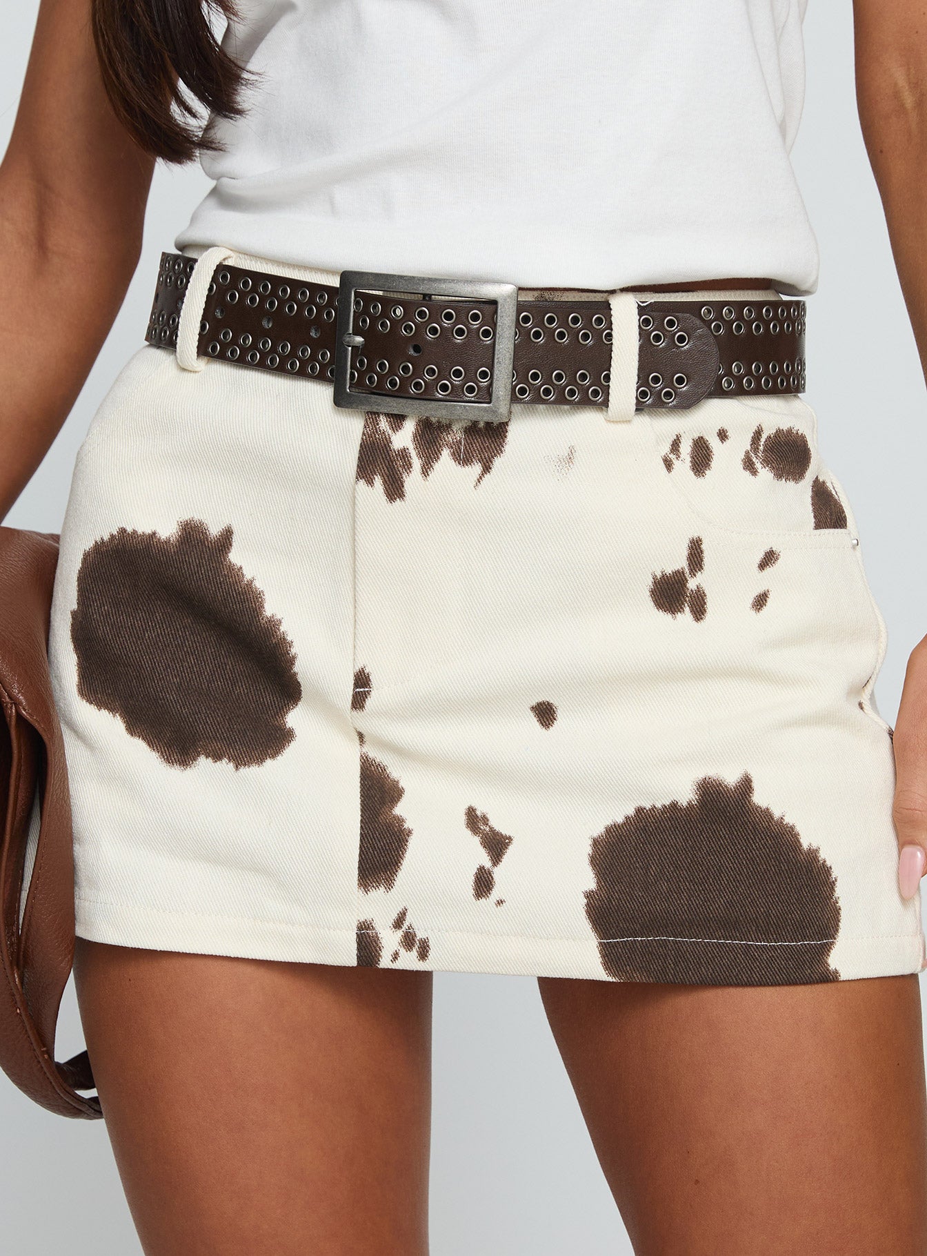 Maxa Denim Mini Skirt Cow Print - Image 6