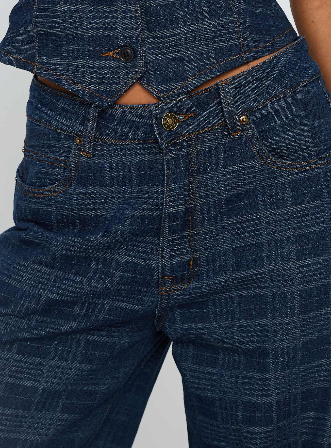 Top Model Low Rise Straight Leg Jeans Indigo Plaid - Image 6