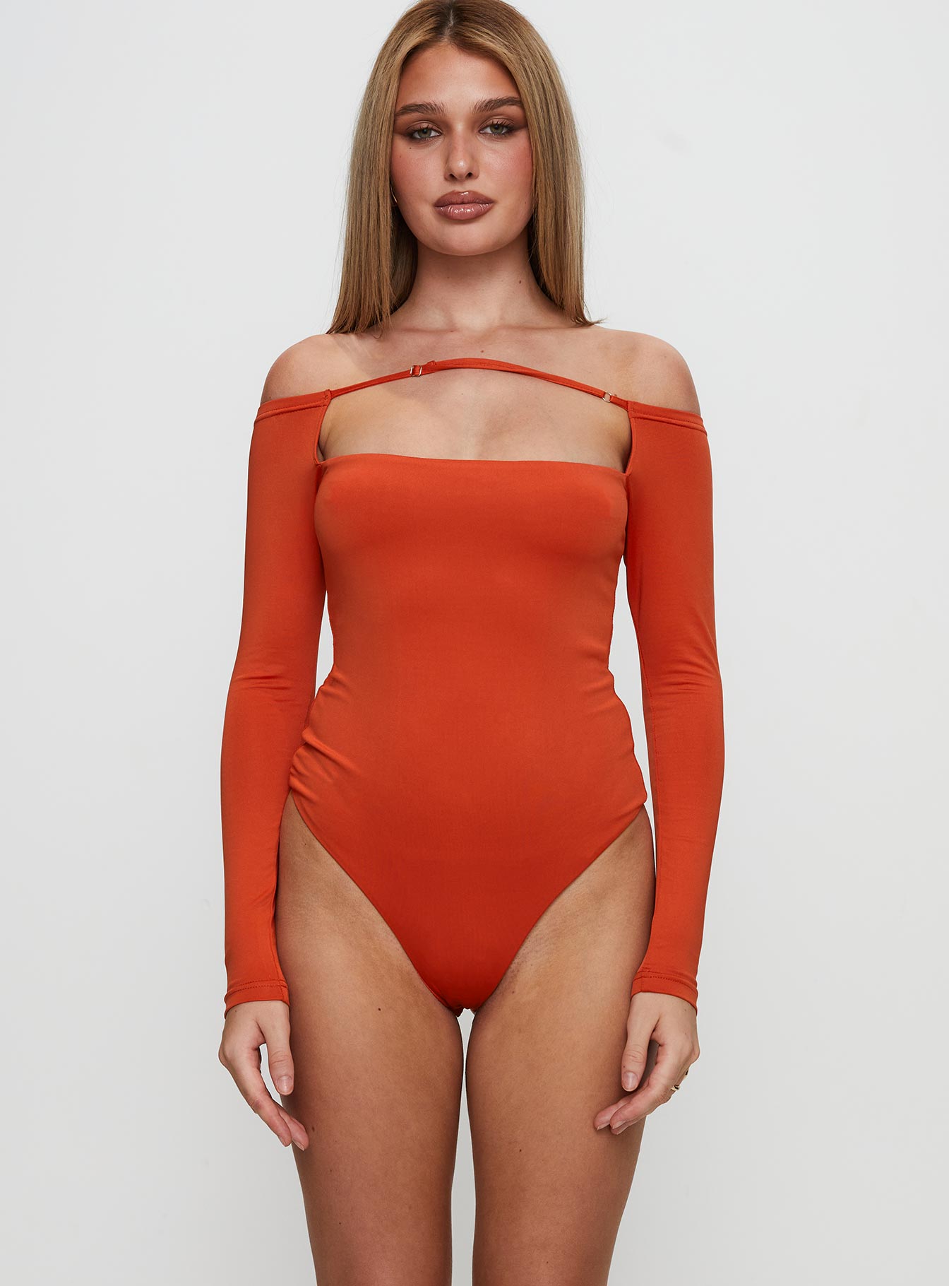 Degree Of Seperation Buckle Detail Long Sleeve Bodysuit Orange - Image 5