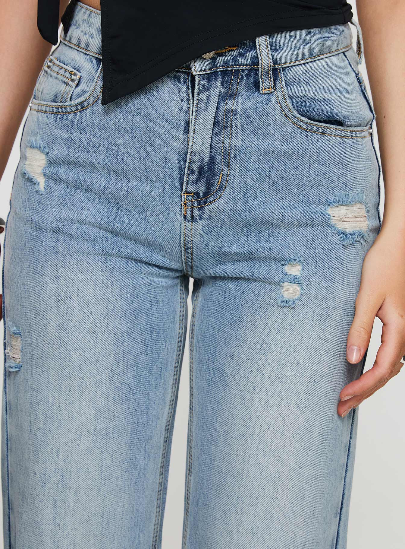 Girard Wide Leg Denim Jeans Light Blue Wash - Image 5