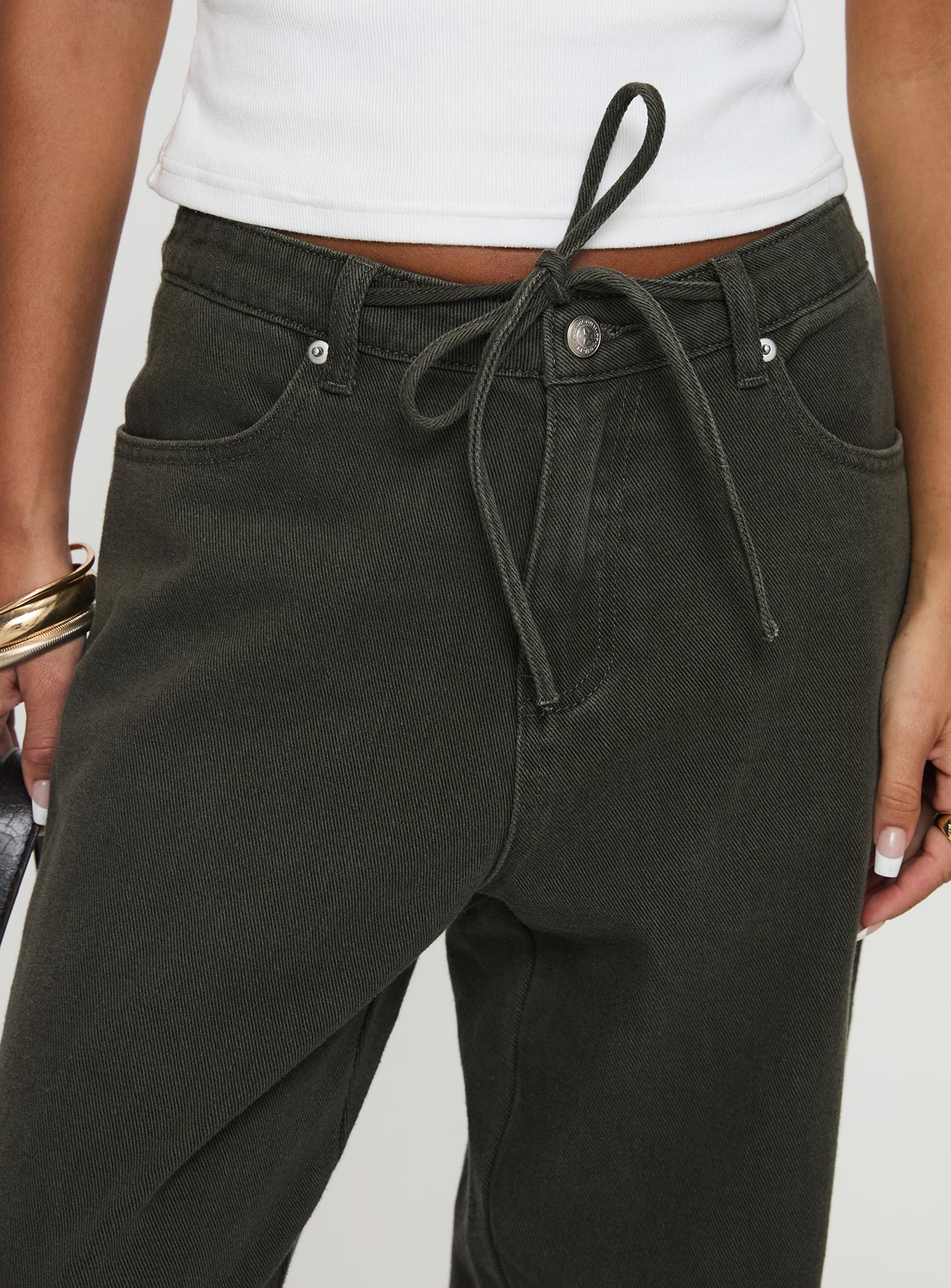 Bruiser Tie Waist Mid Rise Wide Leg Jeans Green - Image 6