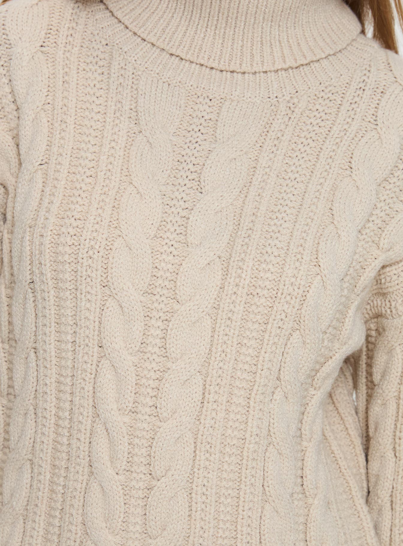 Bryden Turtleneck Cable Knit Sweater Beige - Image 5