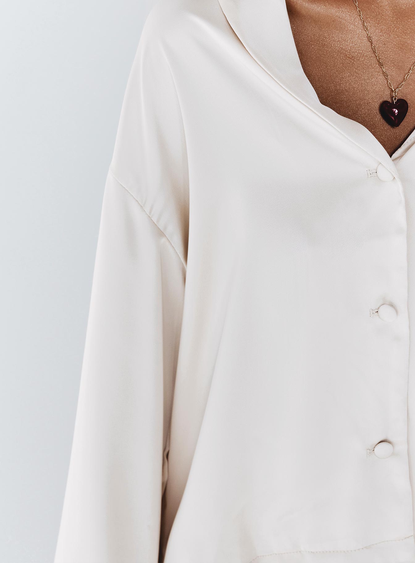 Sintra Satin Long Sleeve Shirt Champagne - Image 5