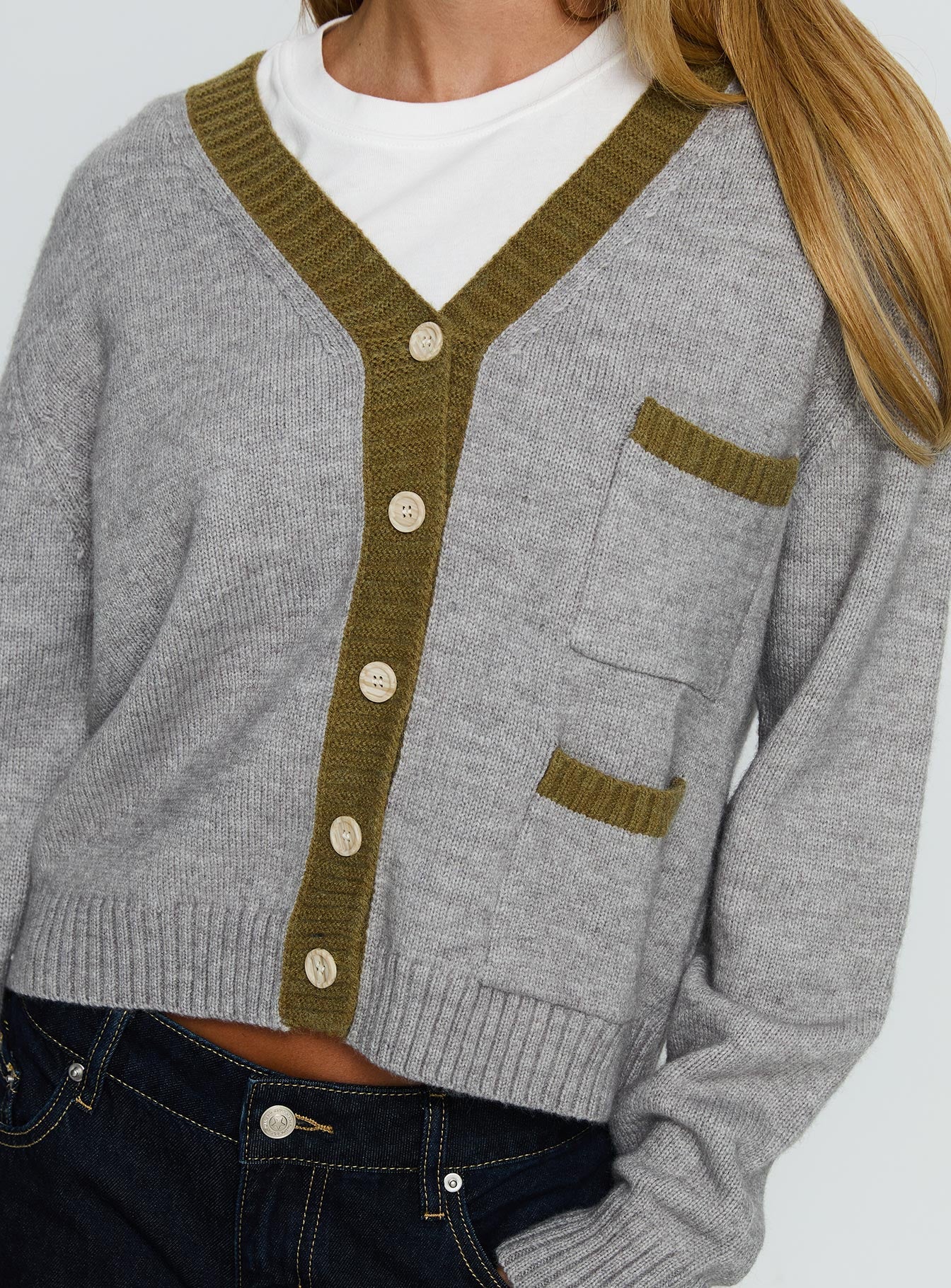 Atira Contrast Knit Cardigan Grey - Image 5