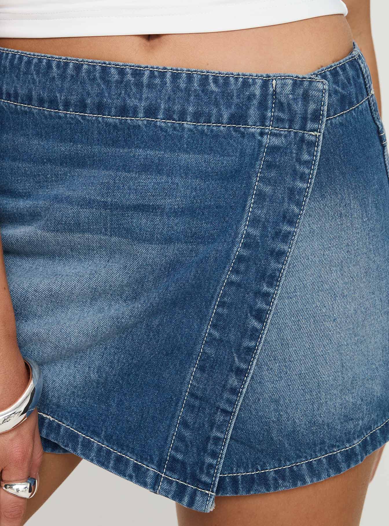 Caruso Denim Wrap Skort Mid Blue Wash - Image 6