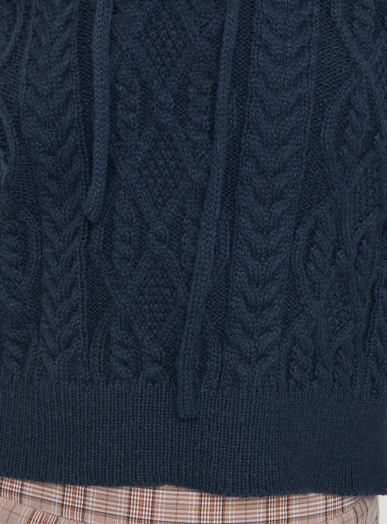 Jorvik Cropped Cable Knit Hoodie Navy - Image 6