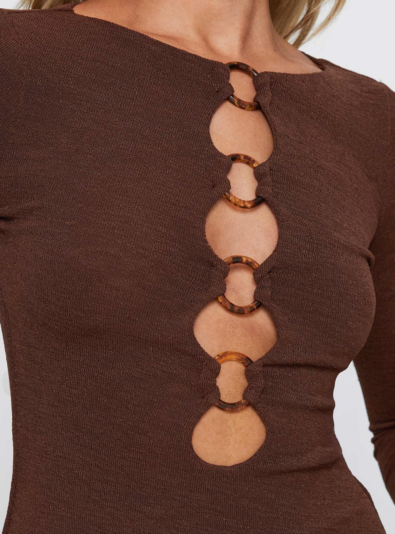 Dejonge Long Sleeve Ring Mini Dress Brown - Image 5