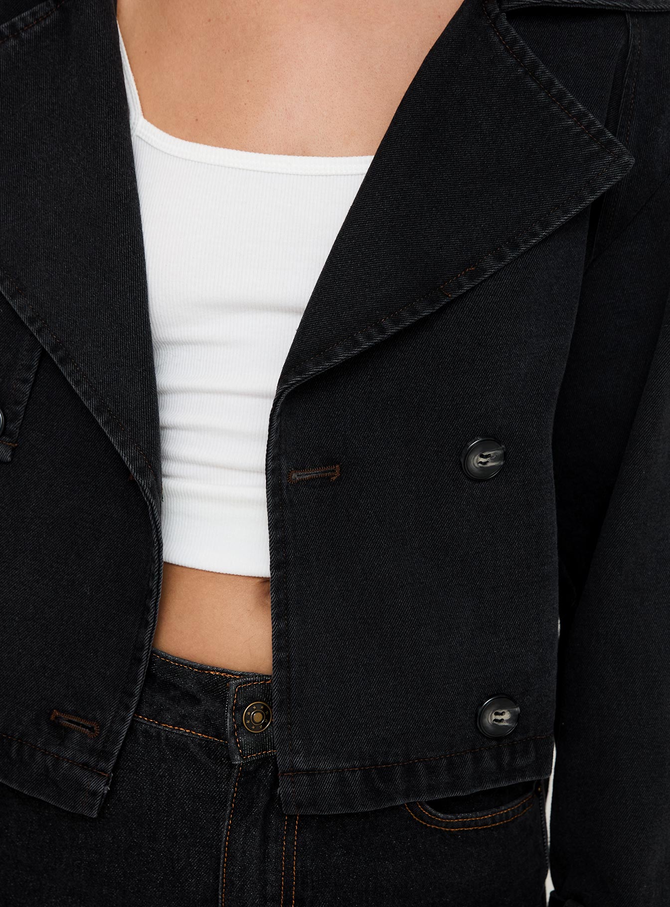 Too Soon Cropped Trench Washed Black - Image 6
