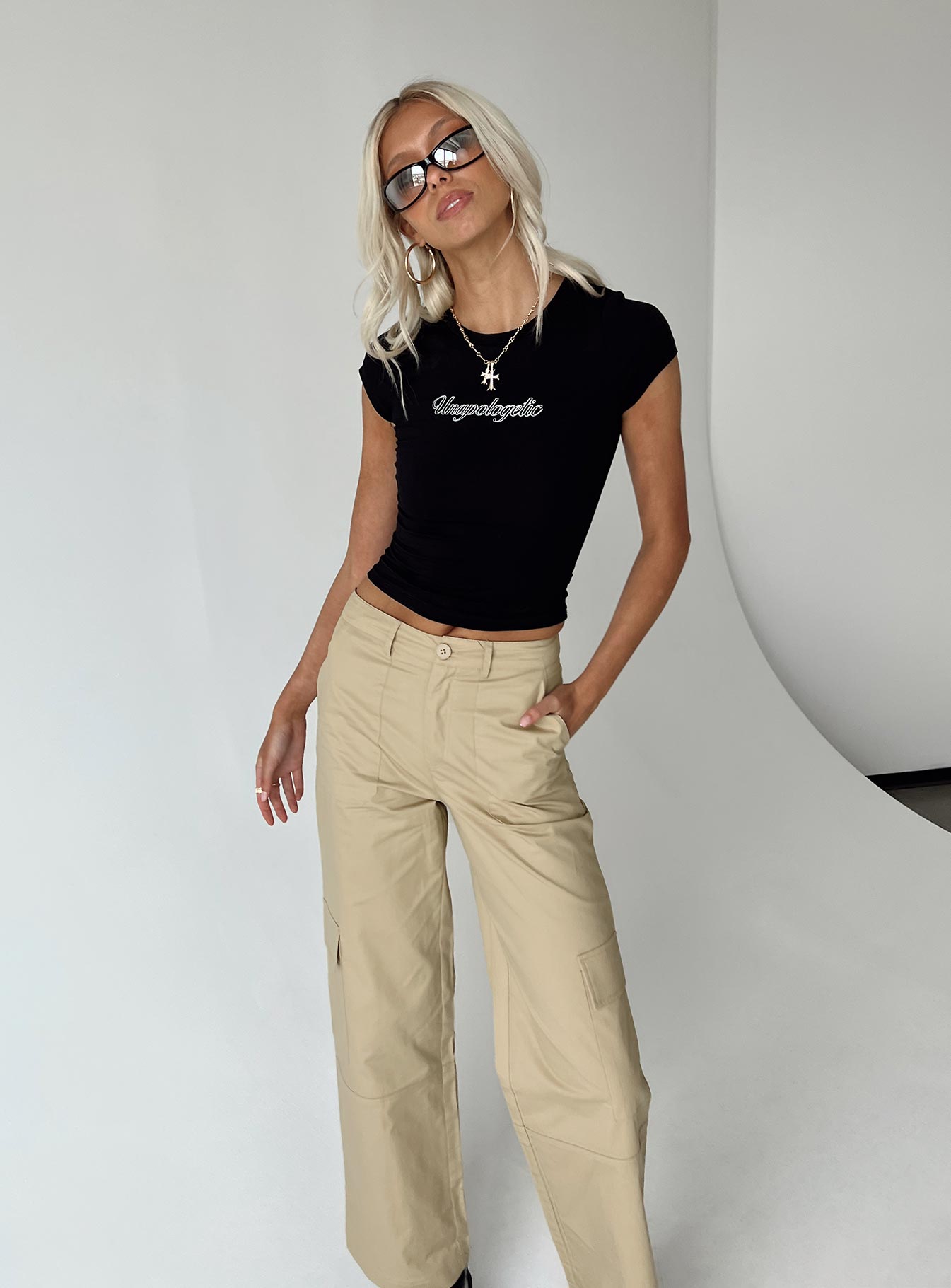 Luna Mid Rise Cargo Pants Beige Tall - Image 6