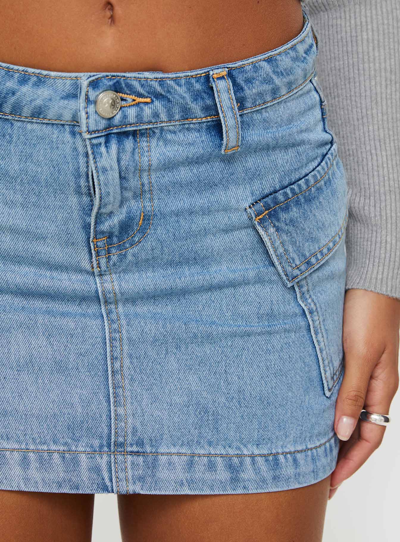 Zakai Cargo Denim Mini Skirt Ice Blue - Image 6